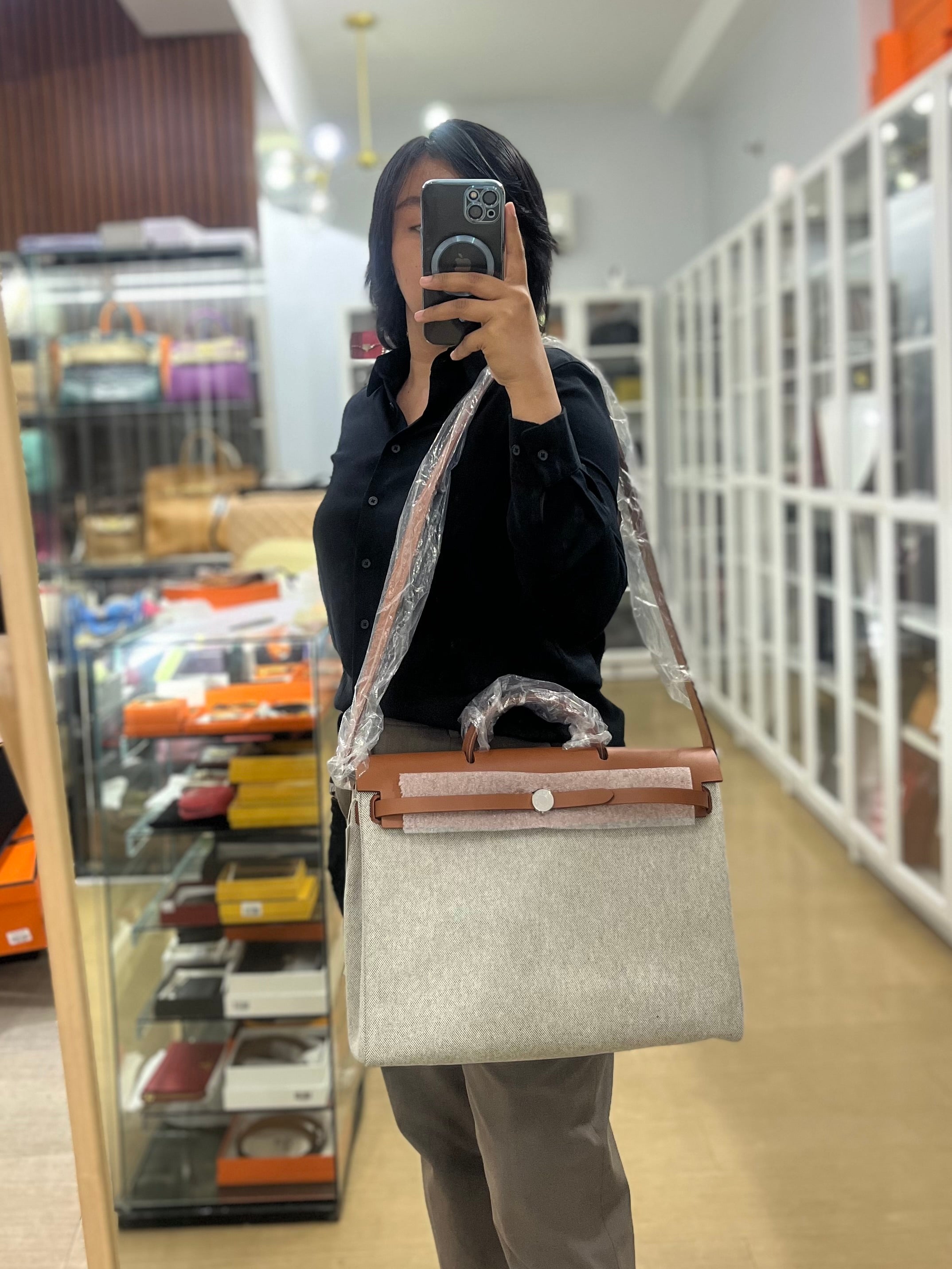 Herbag Zip 39 Beige Palladium Hardware Stamp W(2024) | Purse Maison Luxury Bags Shop