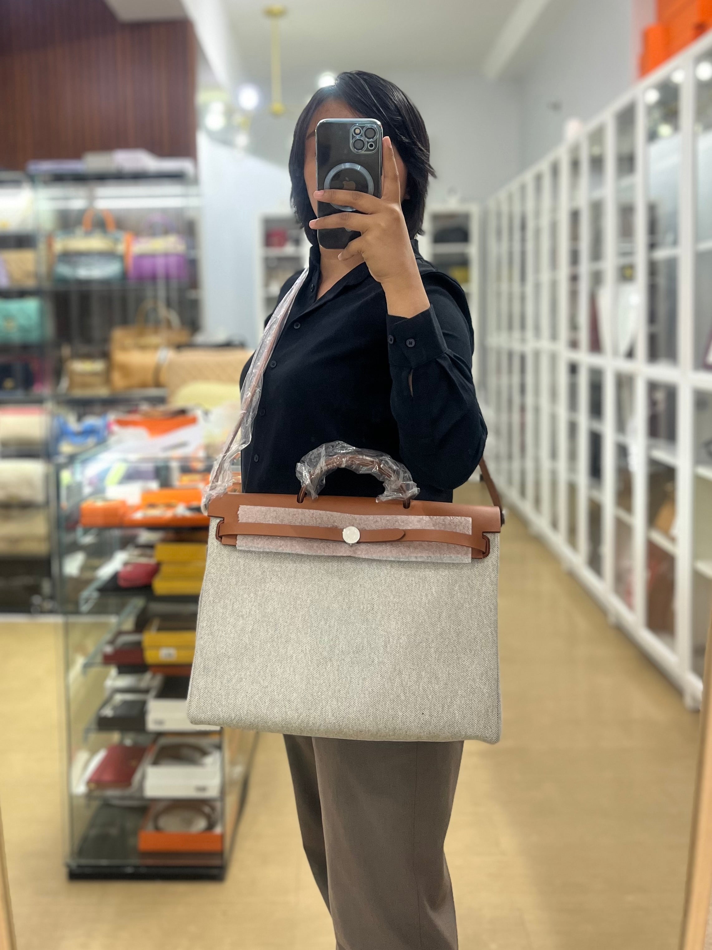 Herbag Zip 39 Beige Palladium Hardware Stamp W(2024) | Purse Maison Luxury Bags Shop