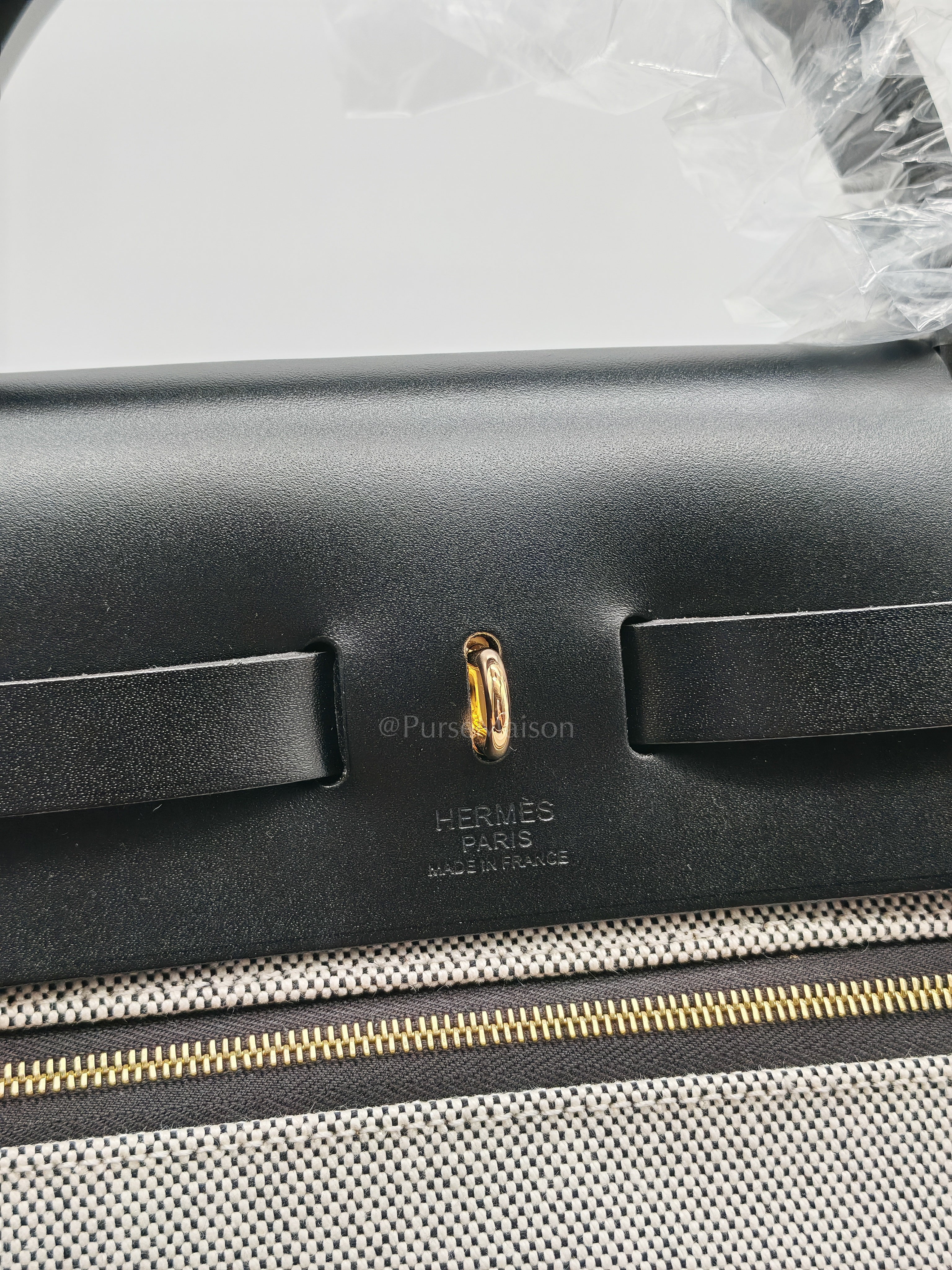 Herbag Zip PM 31 Black and Ecru Toile H Berline Black Vache Hunter Gold Hardware Stamp K(2025) | Purse Maison Luxury Bags Shop