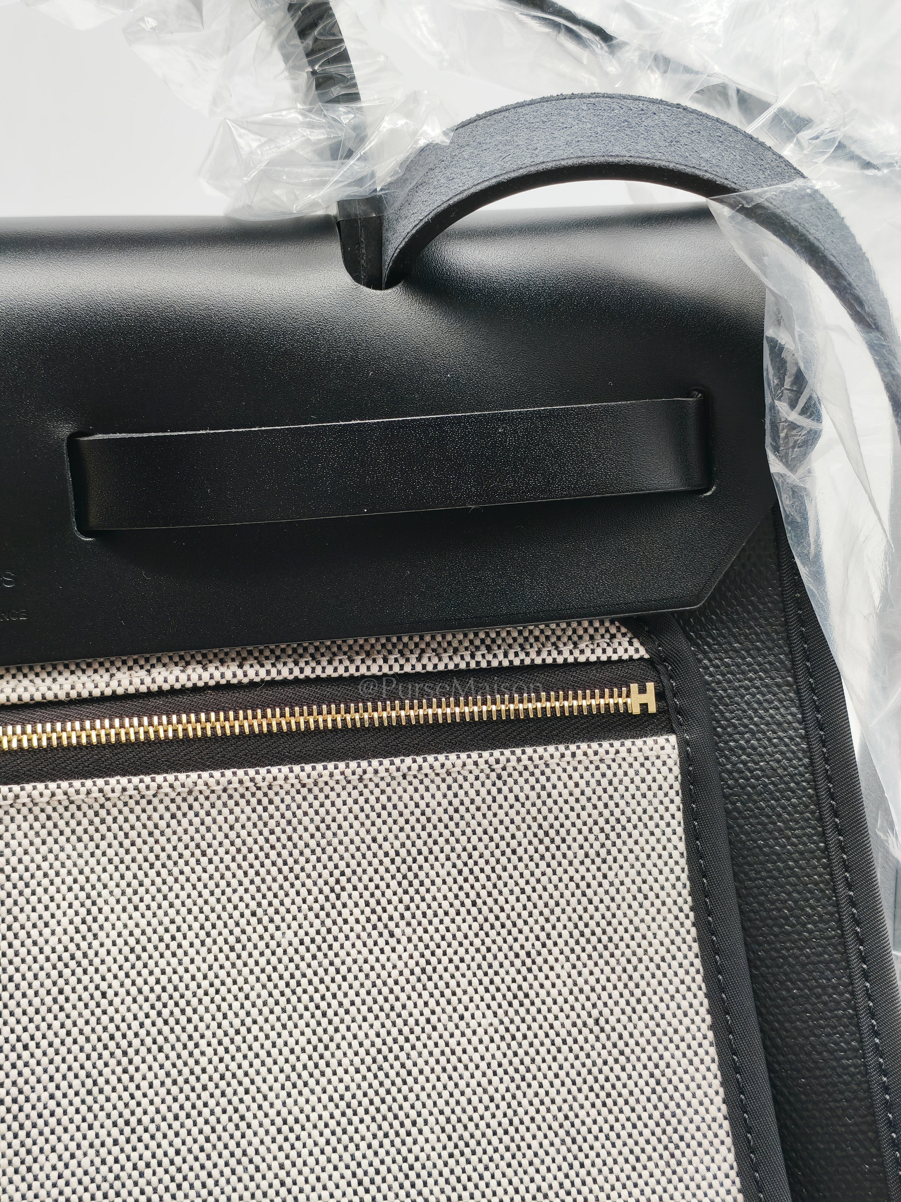 Herbag Zip PM 31 Black and Ecru Toile H Berline Black Vache Hunter Gold Hardware Stamp K(2025) | Purse Maison Luxury Bags Shop