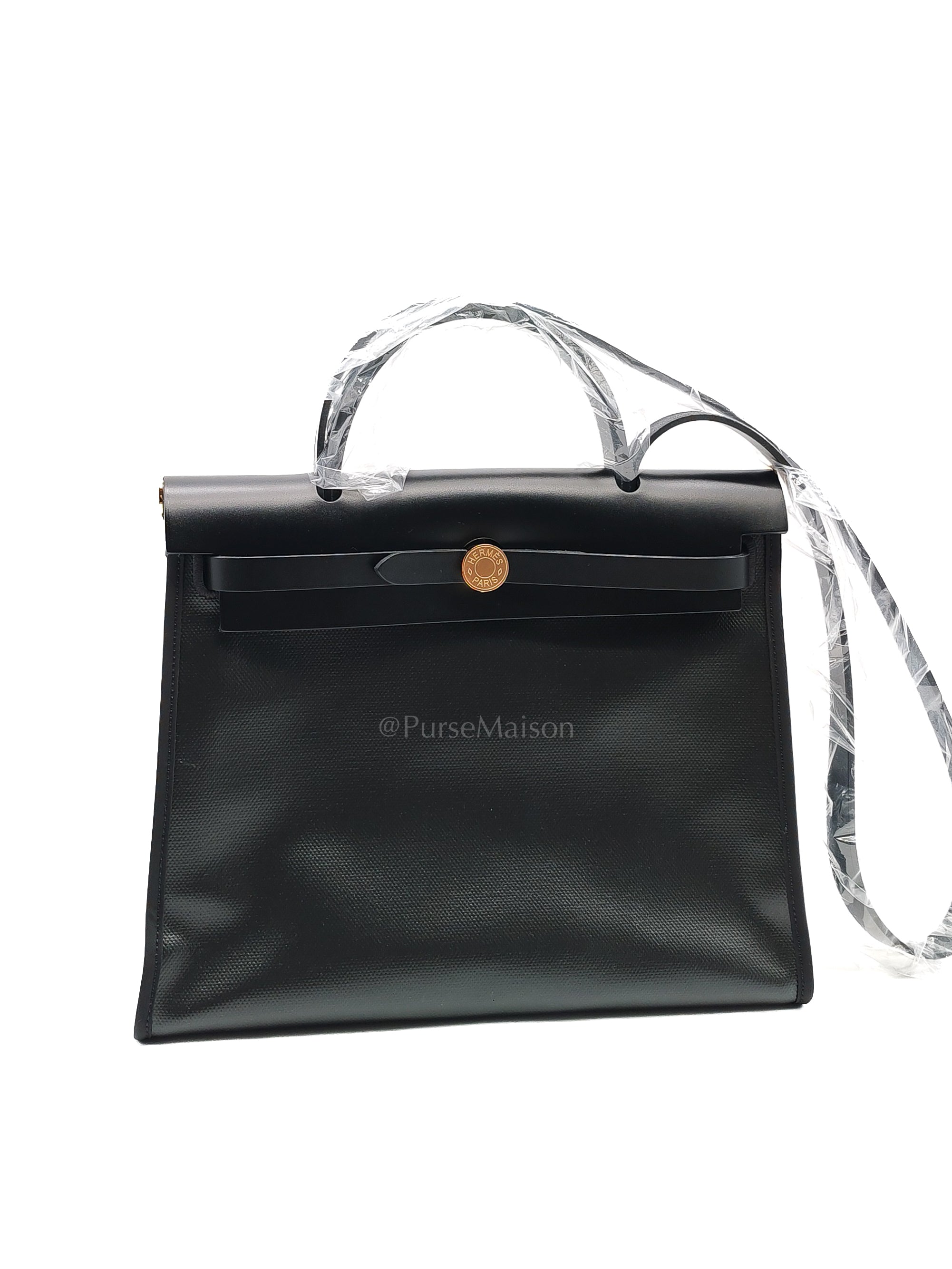 Herbag Zip PM 31 Black and Ecru Toile H Berline Black Vache Hunter Gold Hardware Stamp K(2025) | Purse Maison Luxury Bags Shop