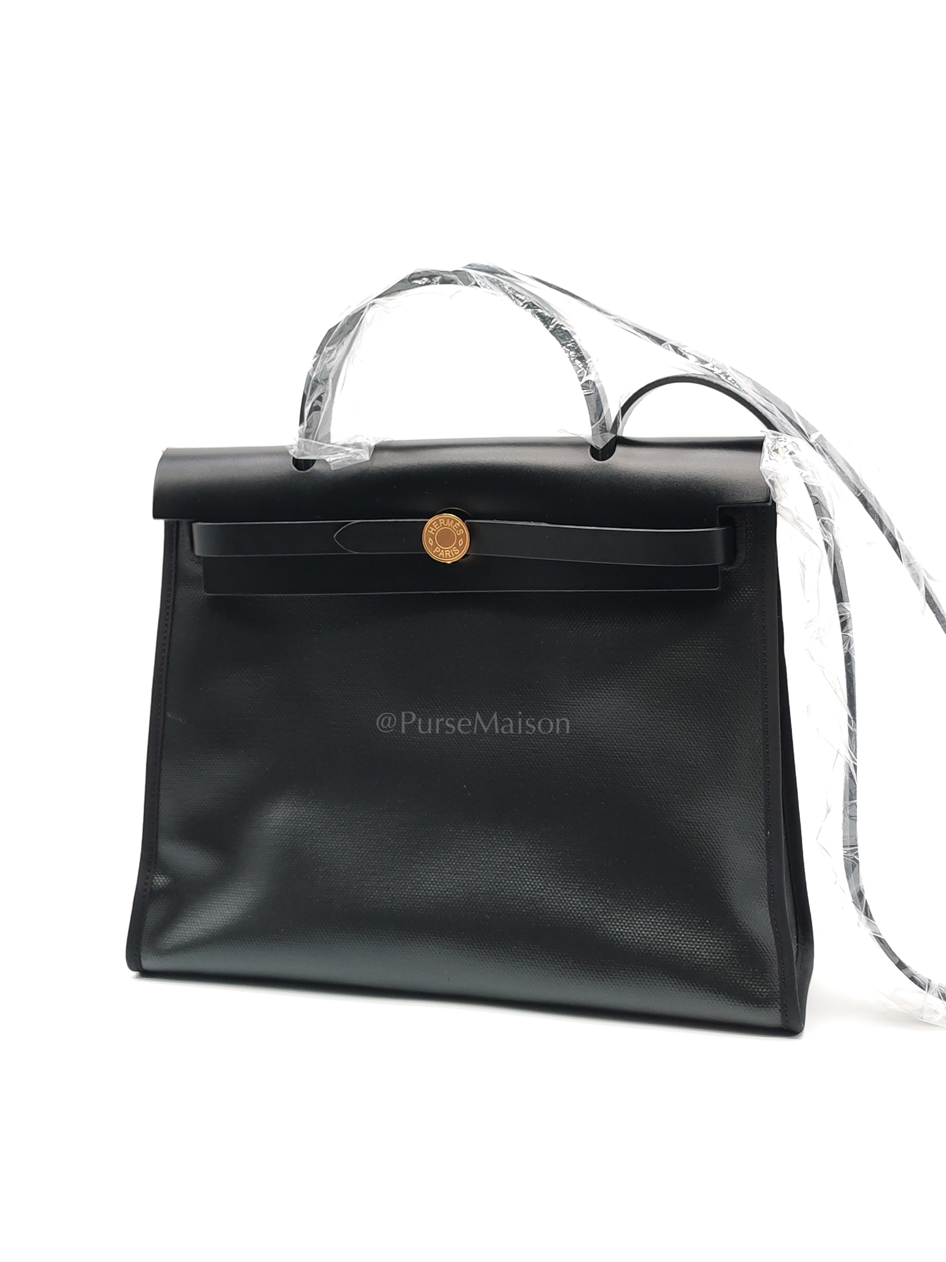 Herbag Zip PM 31 Black and Ecru Toile H Berline Black Vache Hunter Gold Hardware Stamp K(2025) | Purse Maison Luxury Bags Shop