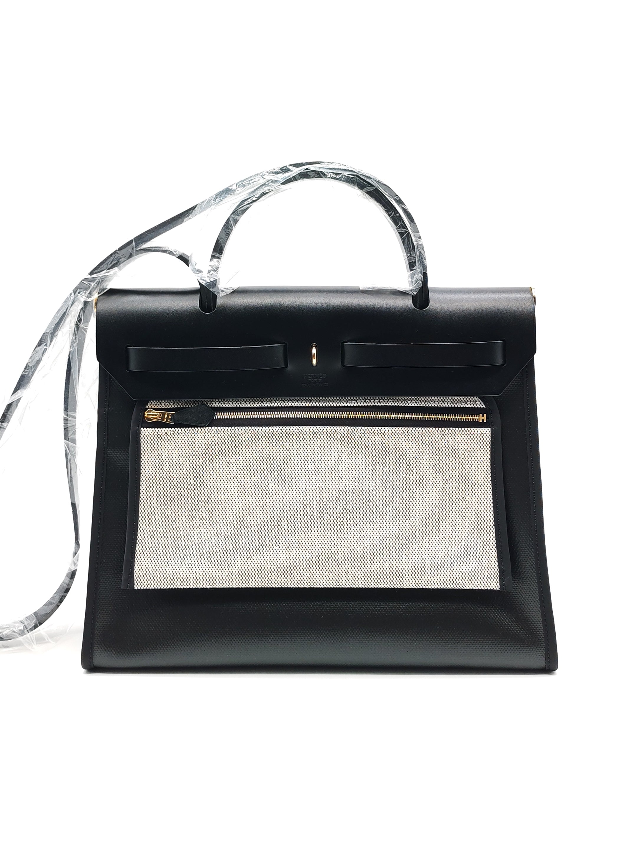 Herbag Zip PM 31 Black and Ecru Toile H Berline Black Vache Hunter Gold Hardware Stamp K(2025) | Purse Maison Luxury Bags Shop