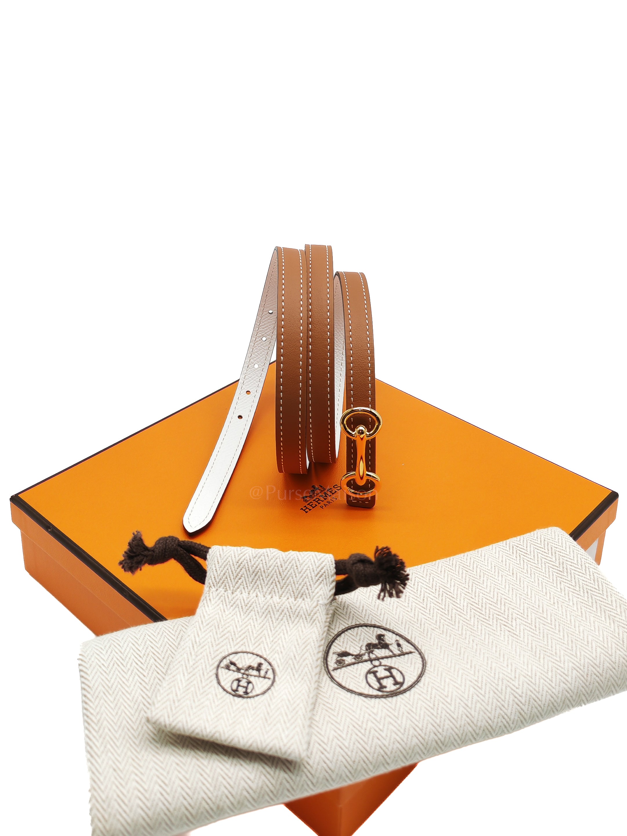Heritage Buckle Reversible Belt in White Epsome Leather & Gold Swift Leather Strap Gold Hardware Stamp K(2025) Size 85 | Purse Maison Luxury Bags Shop