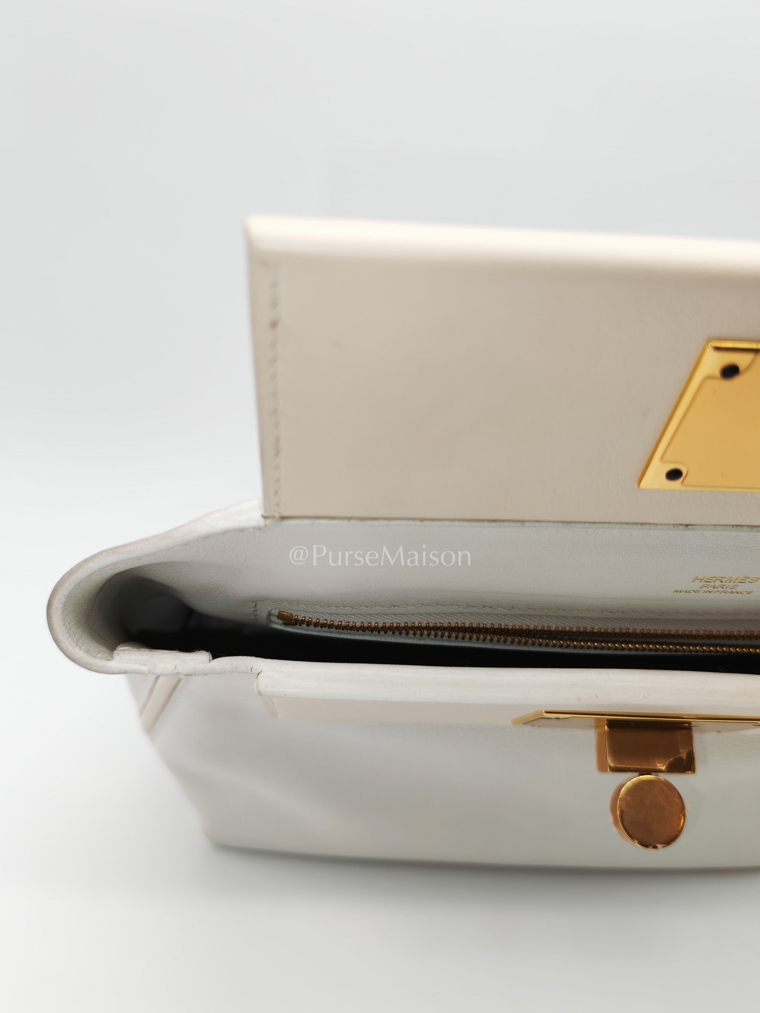 Hermes 24/24 Mini Veau Evercolor/Veau Swift Ay Blanc/Nata and Gold Hardware Stamp Z (2021) | Purse Maison Luxury Bags Shop