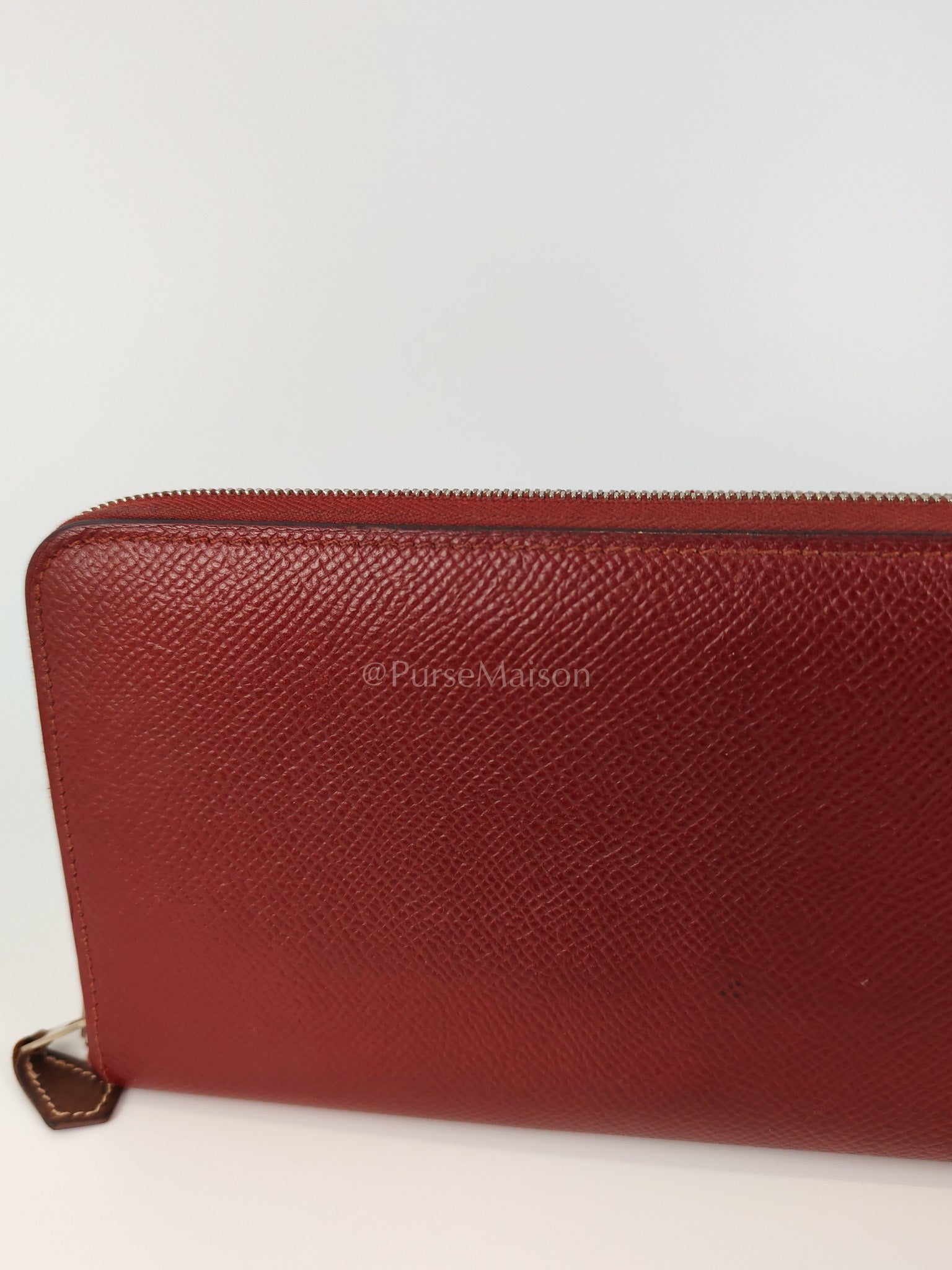 Azap Zip Around Long Wallet in Rouge Epsom Leather and Palladium Hardware Stamp X (2016) | Purse Maison Luxury Bags Shop