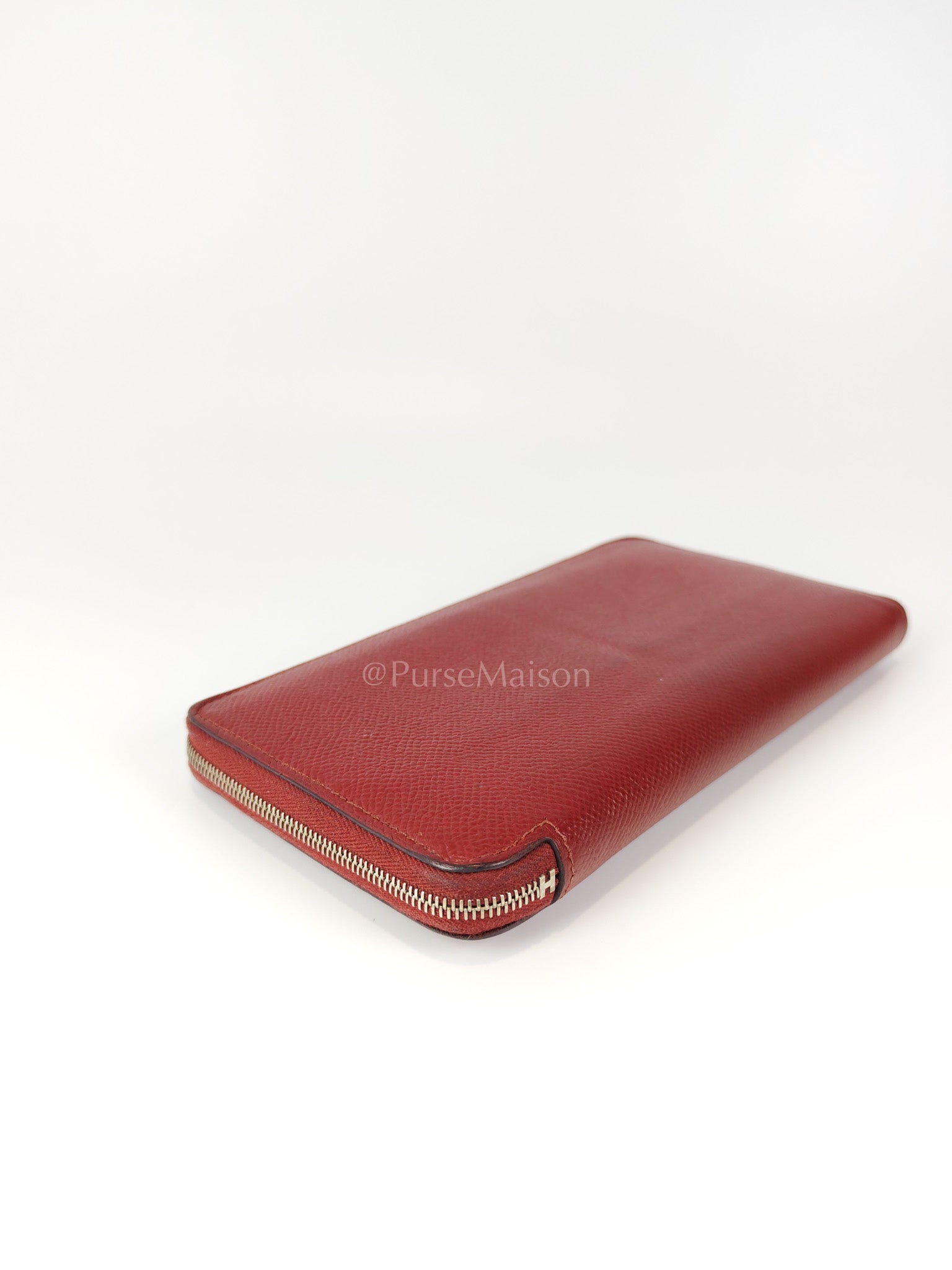 Azap Zip Around Long Wallet in Rouge Epsom Leather and Palladium Hardware Stamp X (2016) | Purse Maison Luxury Bags Shop