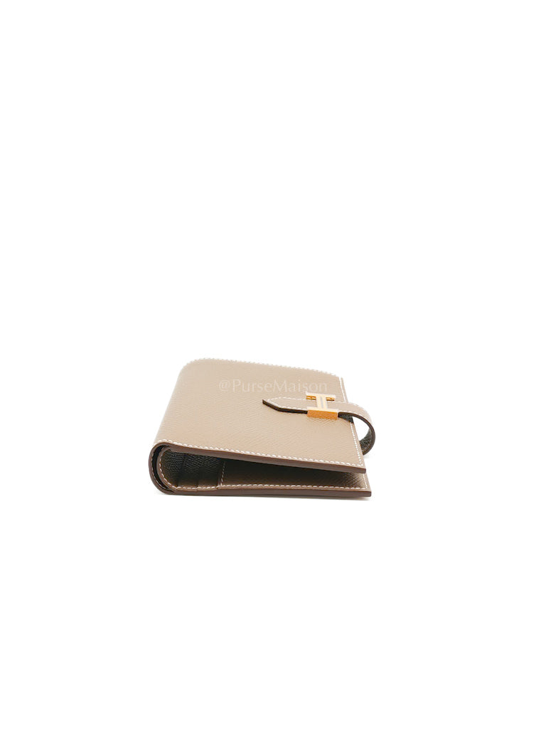 Bearn Bifold in Etoupe Epsom Leather and Gold Hardware Stamp K (2025) | Purse Maison Luxury Bags Shop