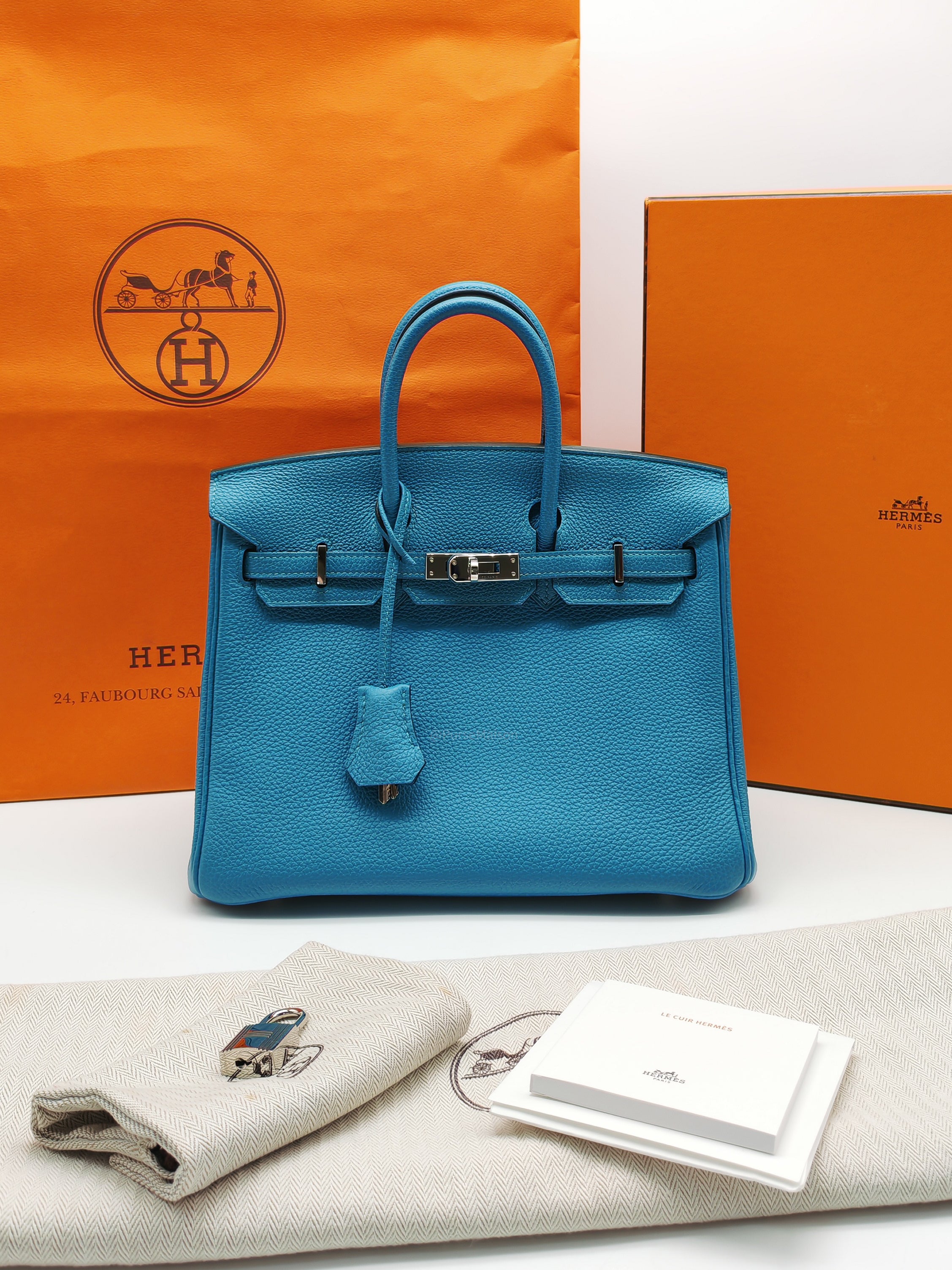 Hermes Birkin 25 in Turquoise Blue Togo Leather Palladium Hardware Stamp C(2018) | Purse Maison Luxury Bags Shop