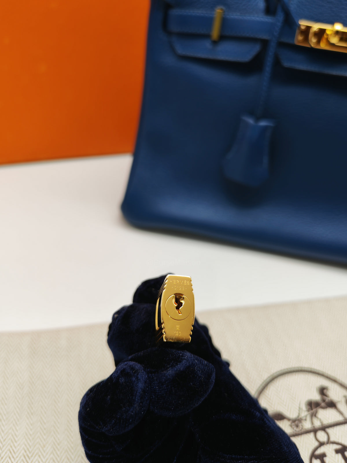 Hermes Birkin 25 Retourne in Bleu Saphire Taurillon Navillo Leather Gold Hardware Stamp D(2019) | Purse Maison Luxury Bags Shop