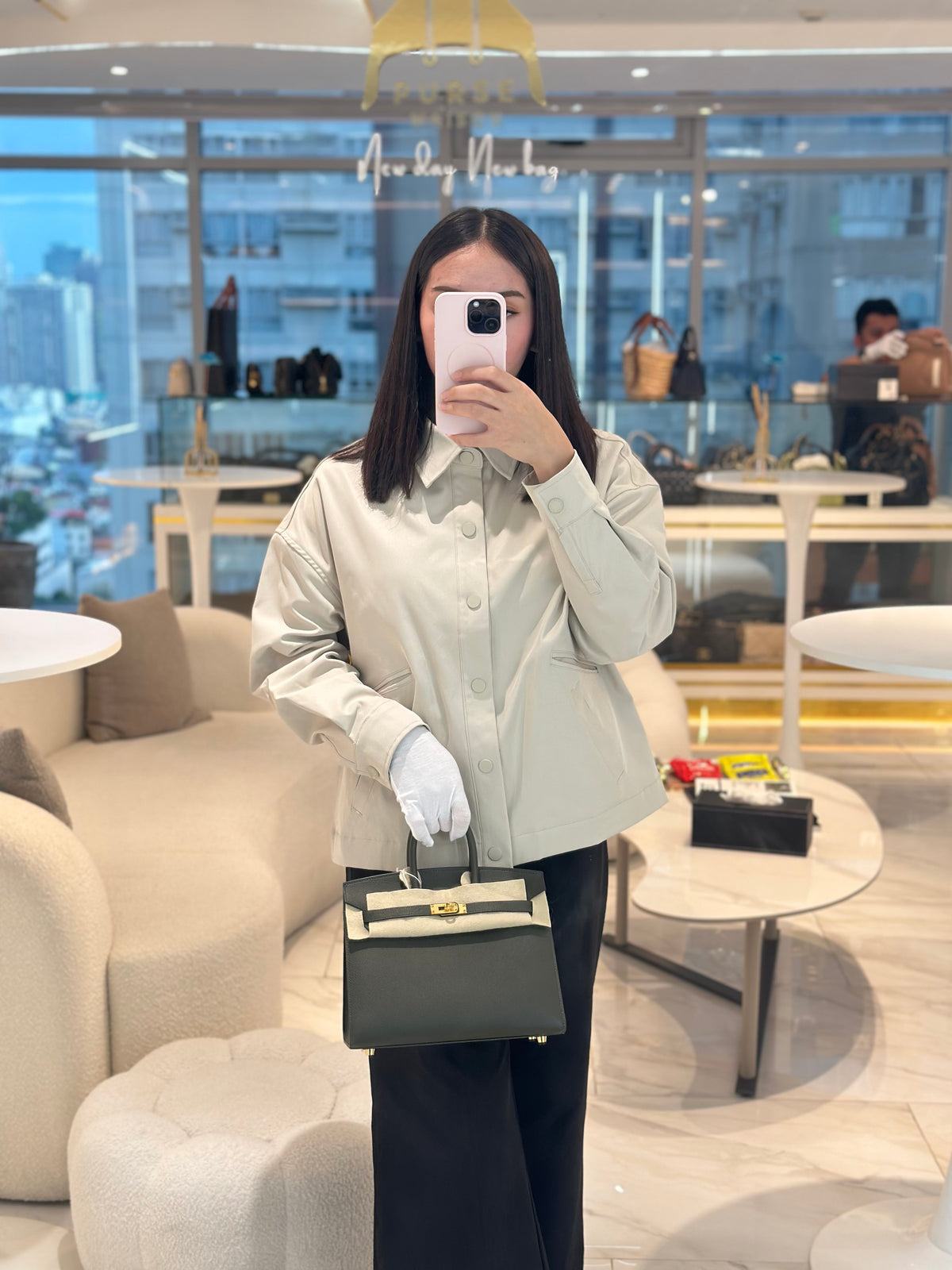 Hermes Birkin 25 Sellier in Vert De Gris Epsom Leather Gold Hardware Stamp Z(2021) | Purse Maison Luxury Bags Shop