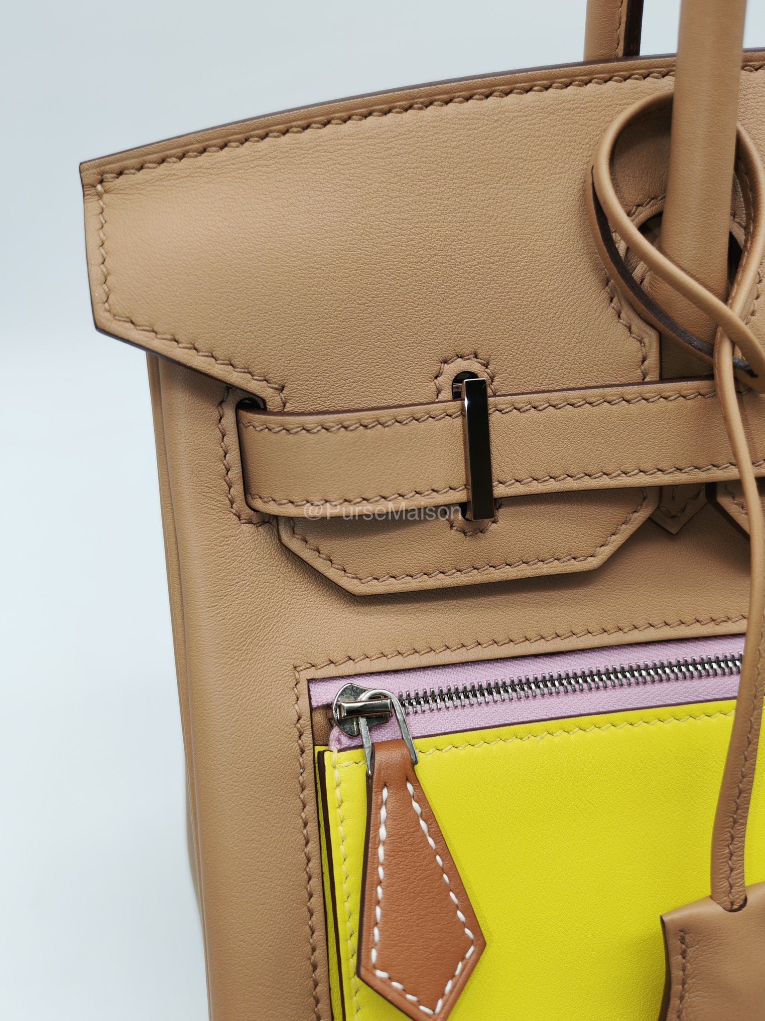 Hermès Birkin 30 Colormatic Chai/Lime/Blue Brume/Cassis Swift Leather Palladium Hardware Stamp U(2022) | Purse Maison Luxury Bags Shop