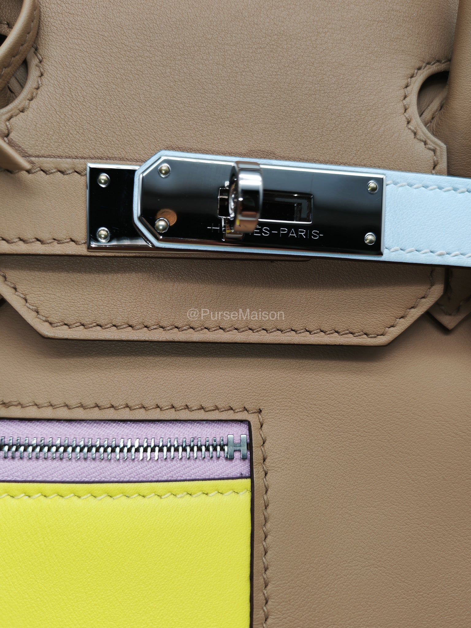 Hermès Birkin 30 Colormatic Chai/Lime/Blue Brume/Cassis Swift Leather Palladium Hardware Stamp U(2022) | Purse Maison Luxury Bags Shop