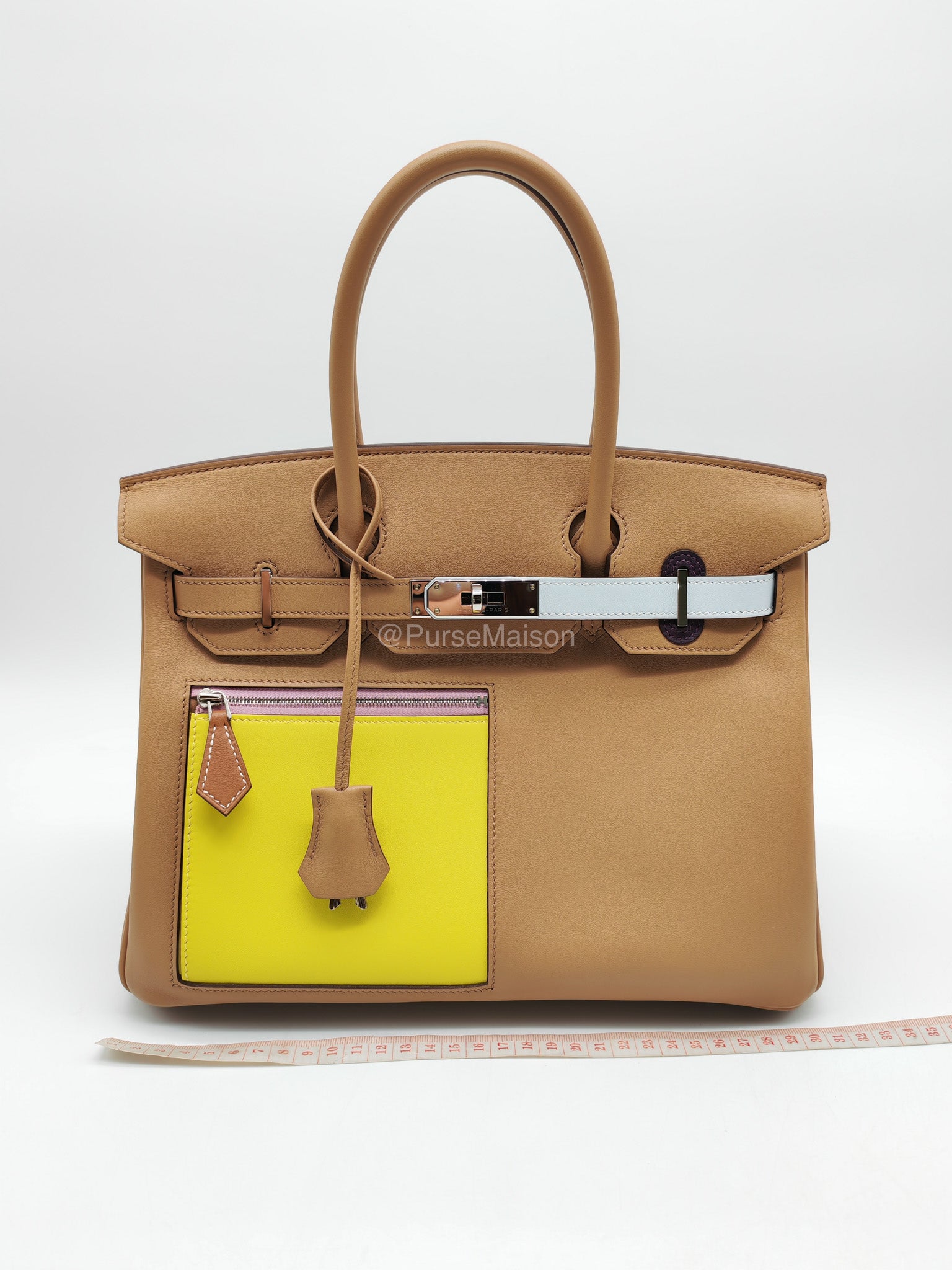 Hermès Birkin 30 Colormatic Chai/Lime/Blue Brume/Cassis Swift Leather Palladium Hardware Stamp U(2022) | Purse Maison Luxury Bags Shop