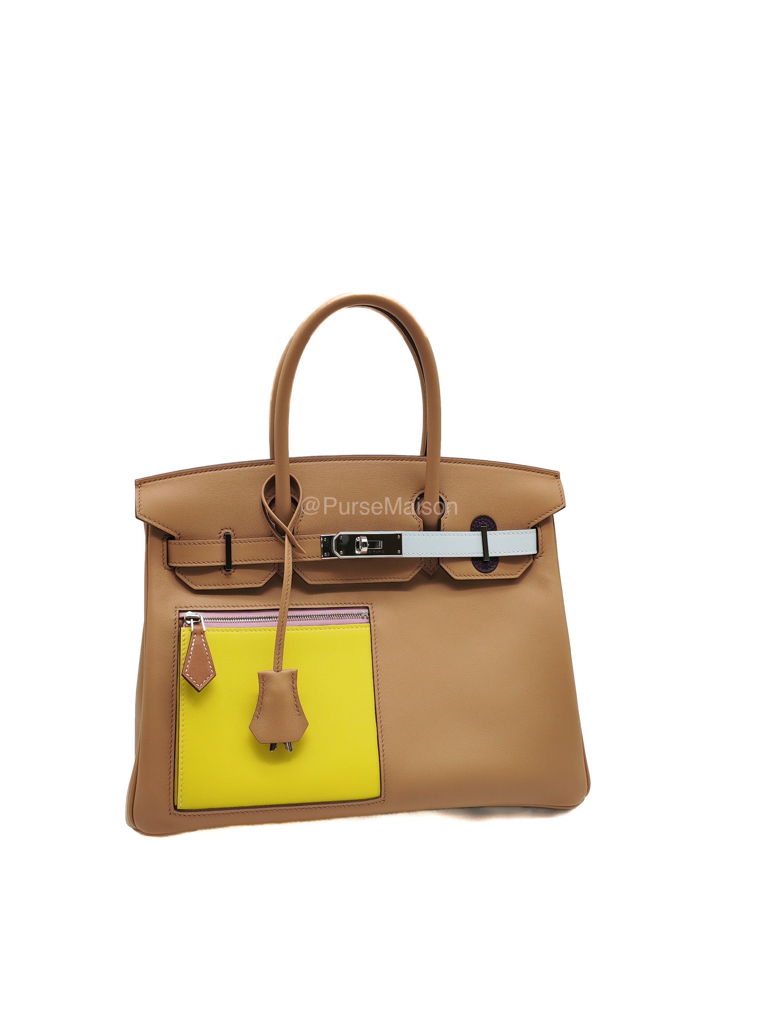 Hermès Birkin 30 Colormatic Chai/Lime/Blue Brume/Cassis Swift Leather Palladium Hardware Stamp U(2022) | Purse Maison Luxury Bags Shop