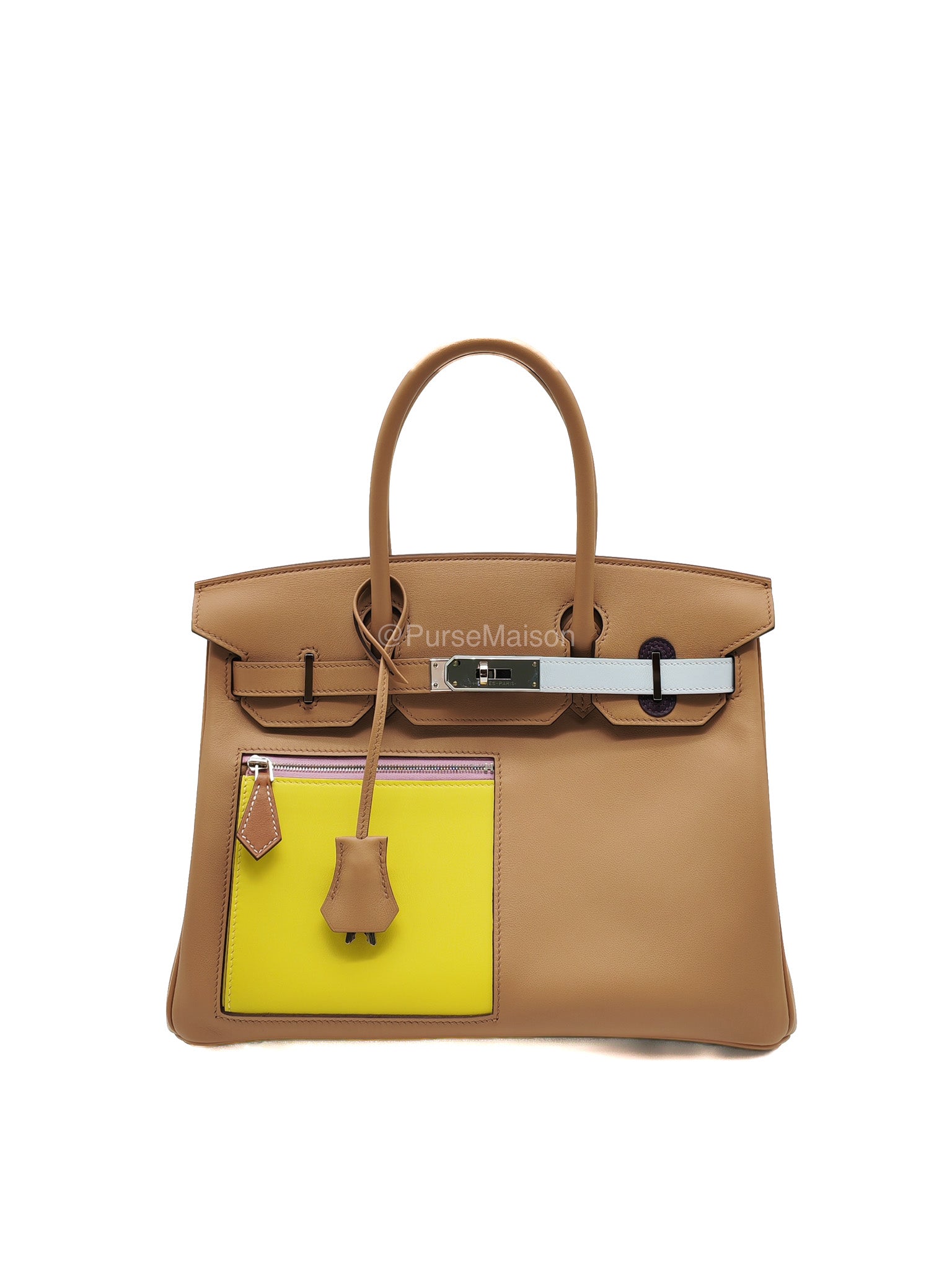 Hermès Birkin 30 Colormatic Chai/Lime/Blue Brume/Cassis Swift Leather Palladium Hardware Stamp U(2022) | Purse Maison Luxury Bags Shop