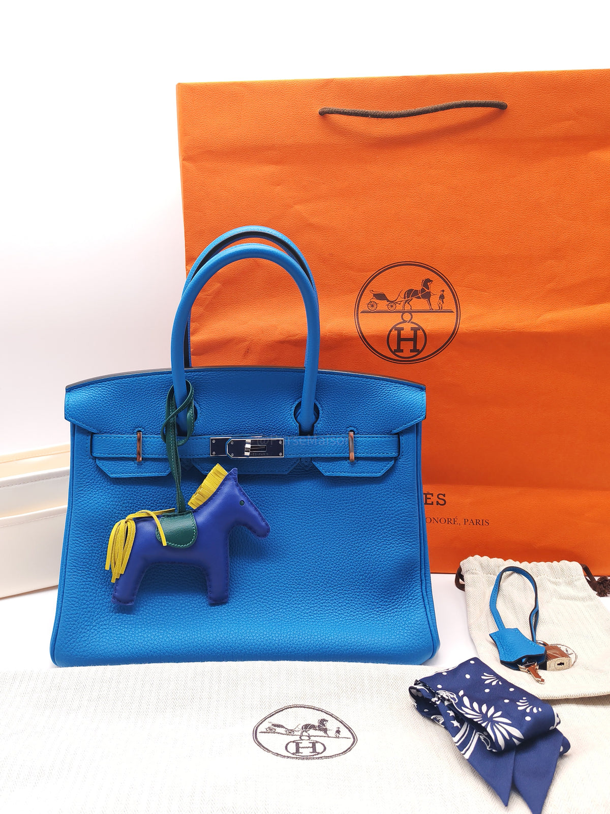 Hermes Birkin 30 Retourne Dual Color in Blue Zanzibar Verso and Milachite Togo Leather Palladium Hardware Stamp A(2017) | Purse Maison Luxury Bags Shop