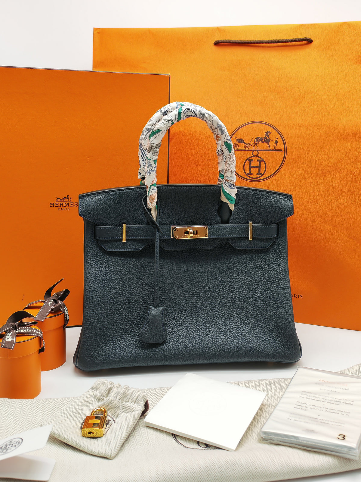 Hermes Birkin 30 Retourne in Vert Rousseau Togo Leather and Gold Hardware Stamp D (2019) | Purse Maison Luxury Bags Shop