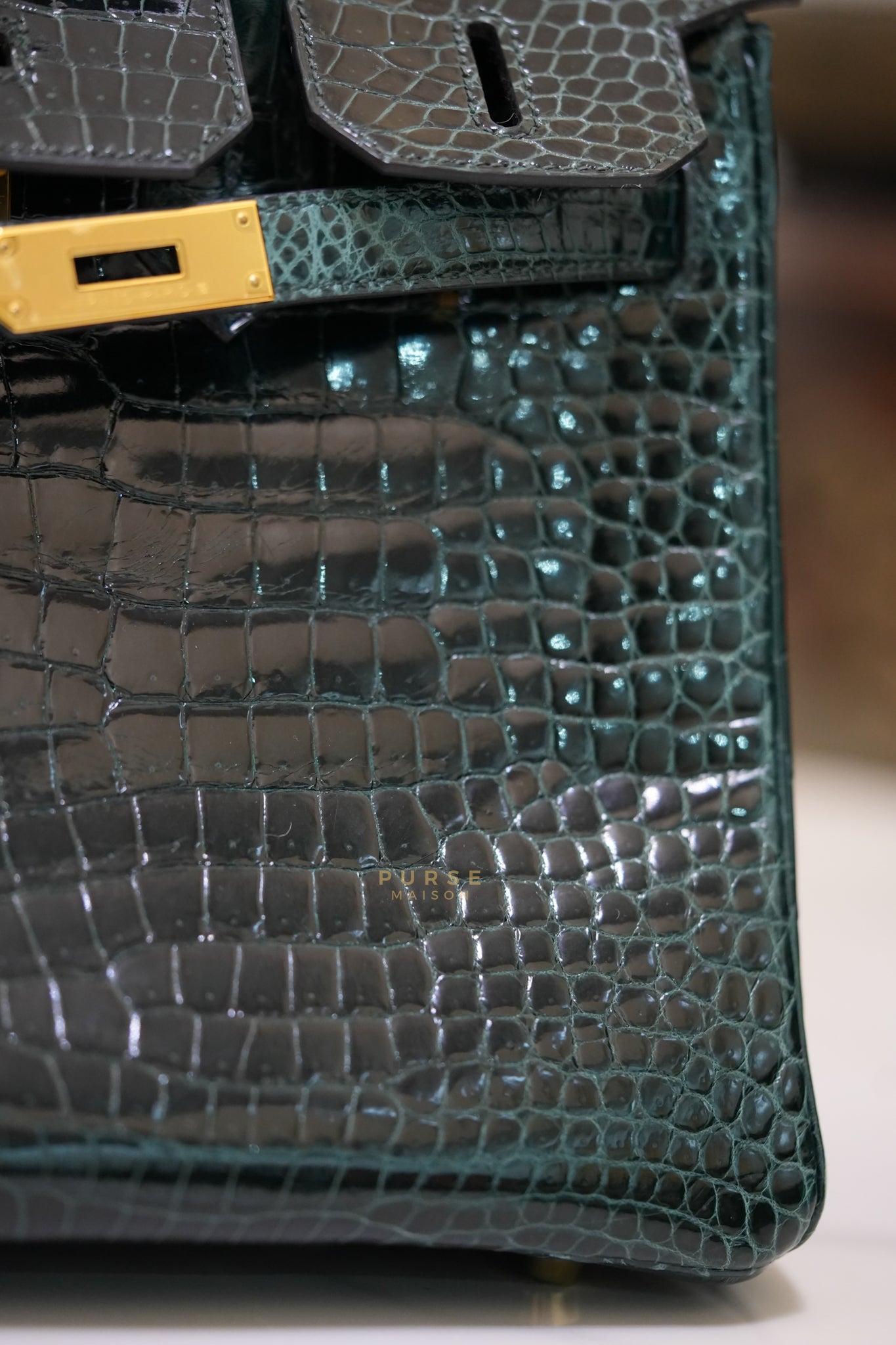 Hermès Birkin 30 Vert Fonce Shiny Porosus Crocodile Gold Hardware Stamp D (2019) | Purse Maison Luxury Bags Shop