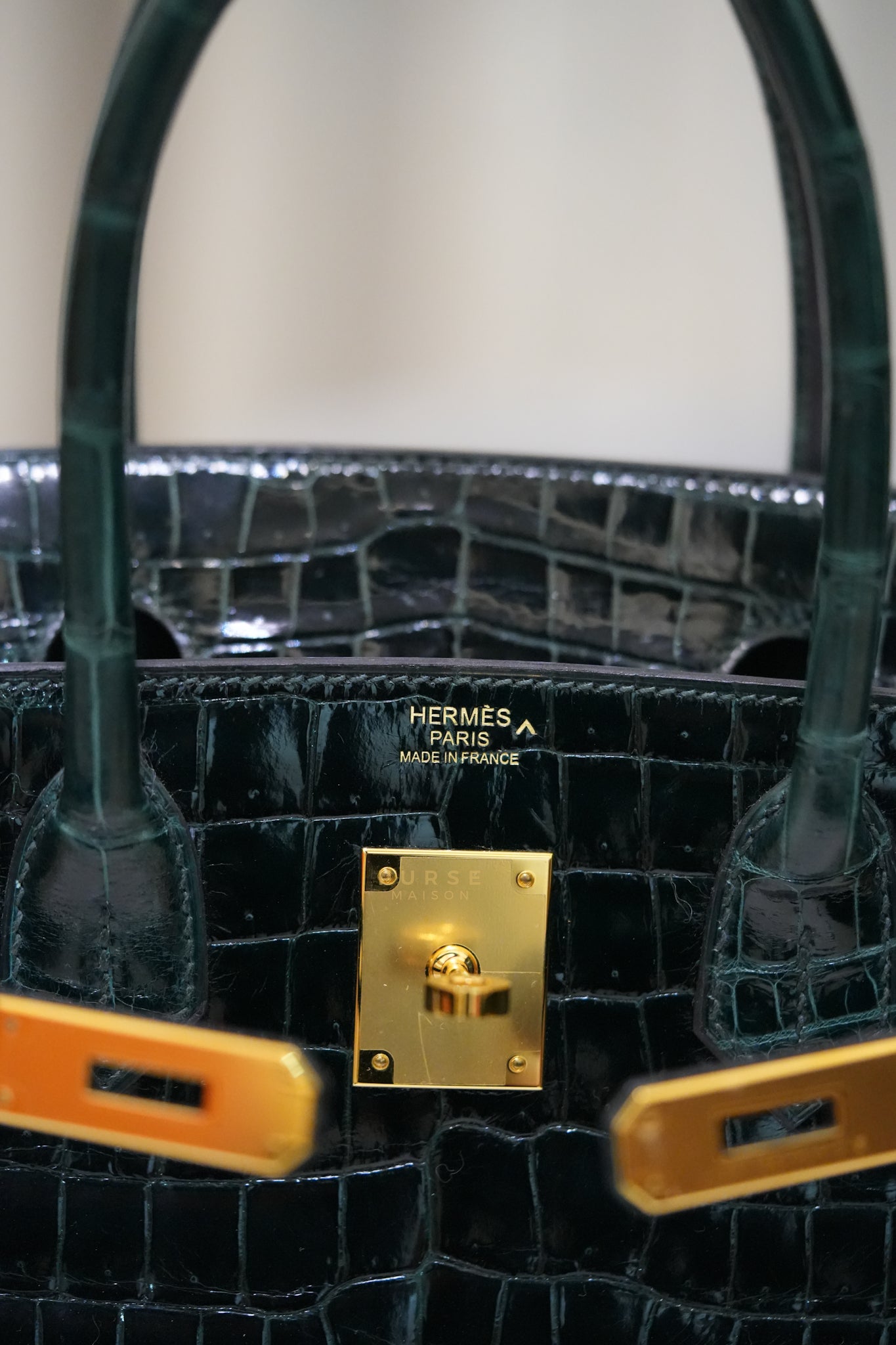 Hermès Birkin 30 Vert Fonce Shiny Porosus Crocodile Gold Hardware Stamp D (2019) | Purse Maison Luxury Bags Shop