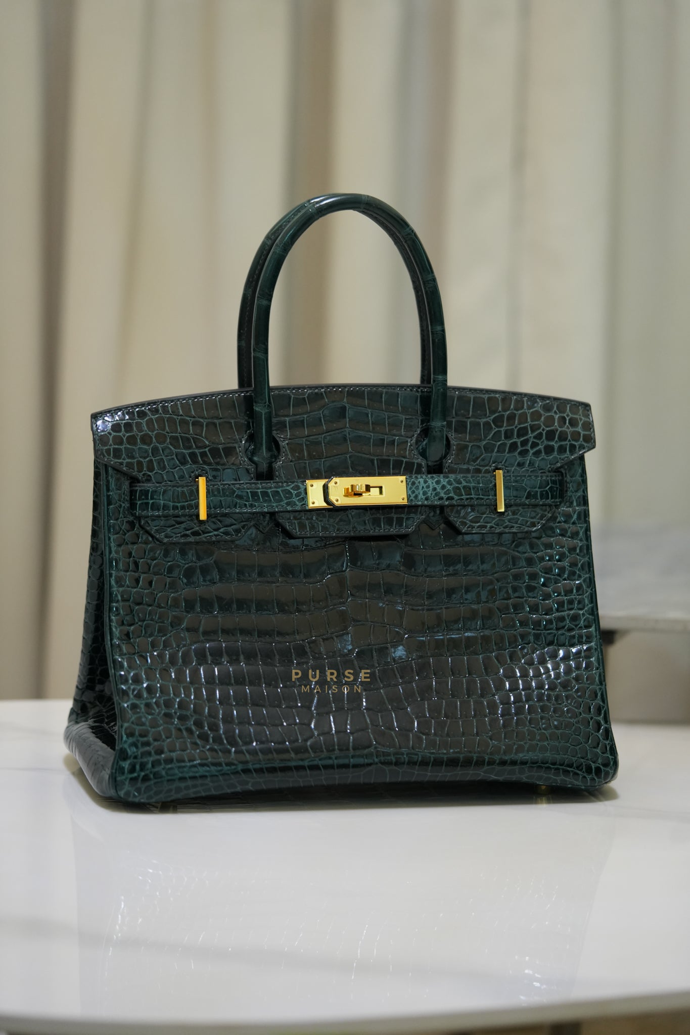 Hermès Birkin 30 Vert Fonce Shiny Porosus Crocodile Gold Hardware Stamp D (2019) | Purse Maison Luxury Bags Shop