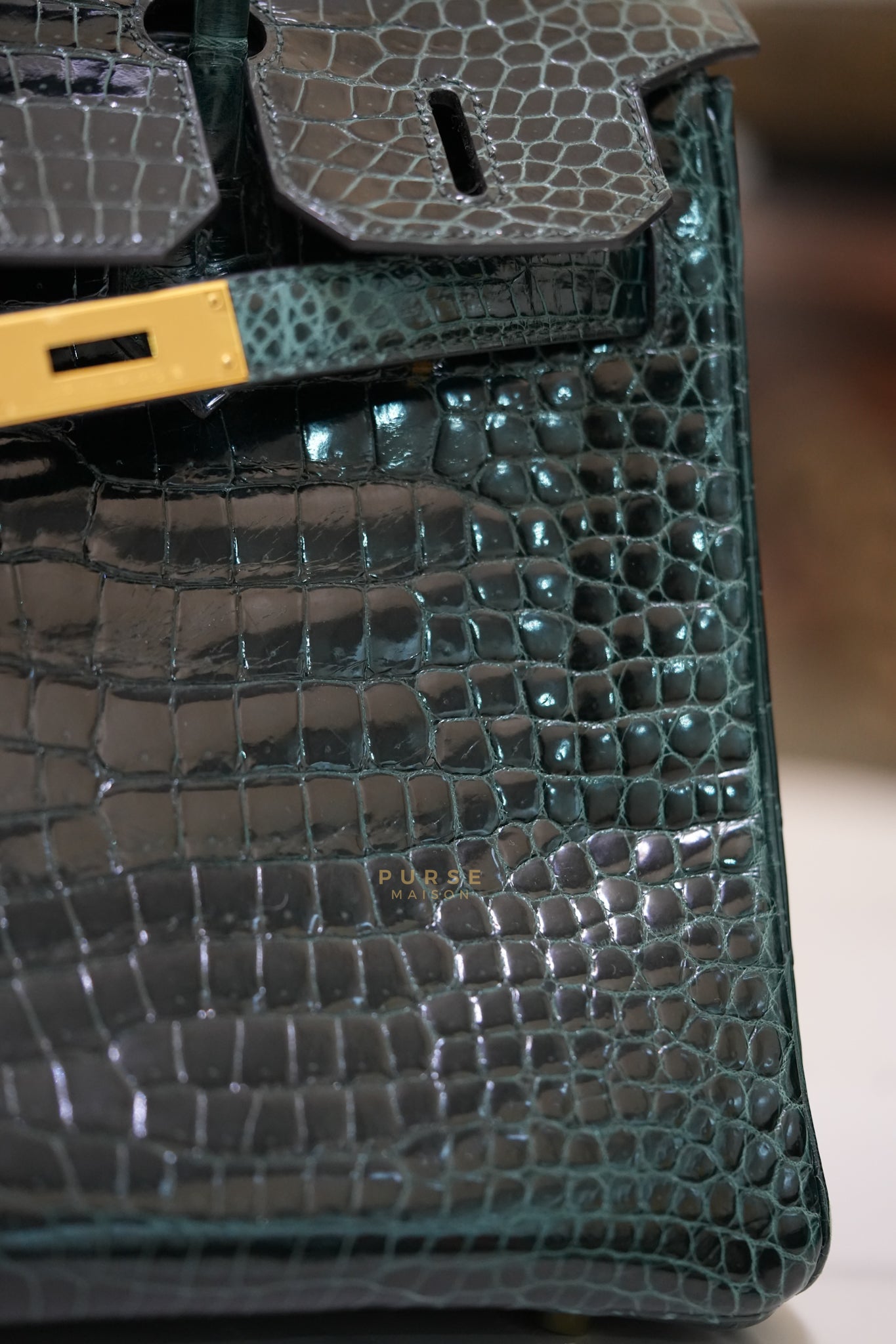 Hermès Birkin 30 Vert Fonce Shiny Porosus Crocodile Gold Hardware Stamp D (2019) | Purse Maison Luxury Bags Shop