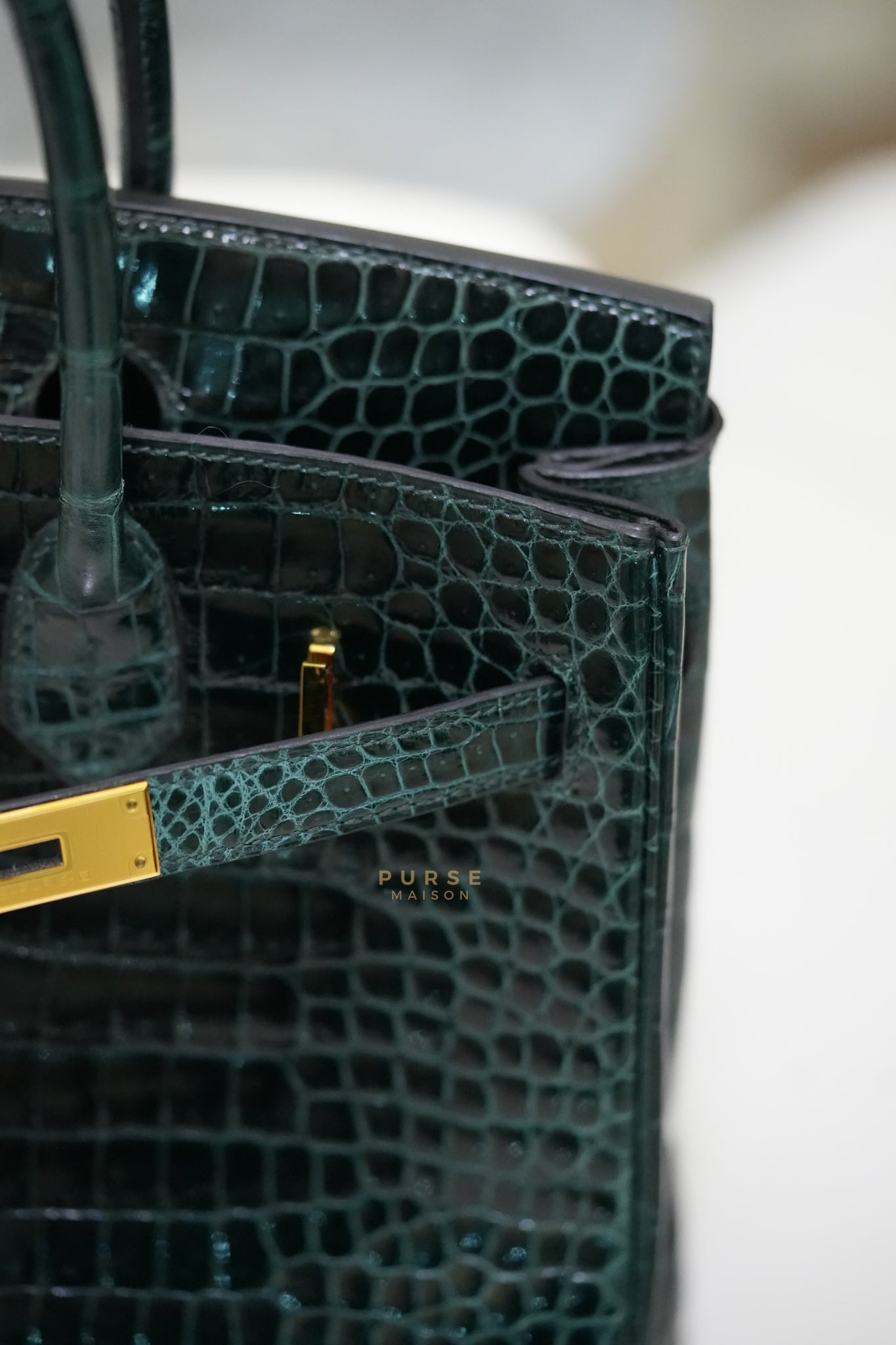 Hermès Birkin 30 Vert Fonce Shiny Porosus Crocodile Gold Hardware Stamp D (2019) | Purse Maison Luxury Bags Shop