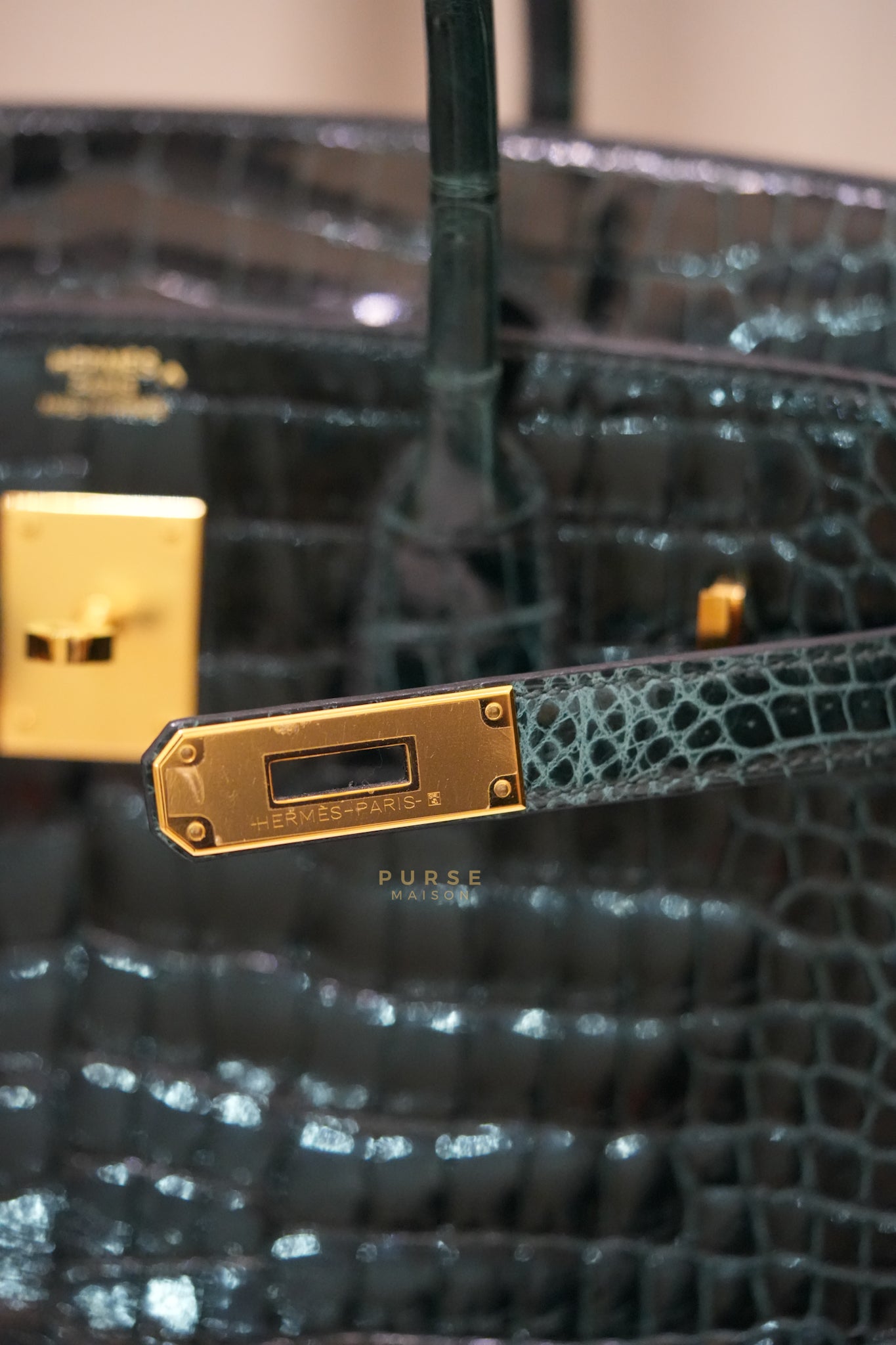 Hermès Birkin 30 Vert Fonce Shiny Porosus Crocodile Gold Hardware Stamp D (2019) | Purse Maison Luxury Bags Shop