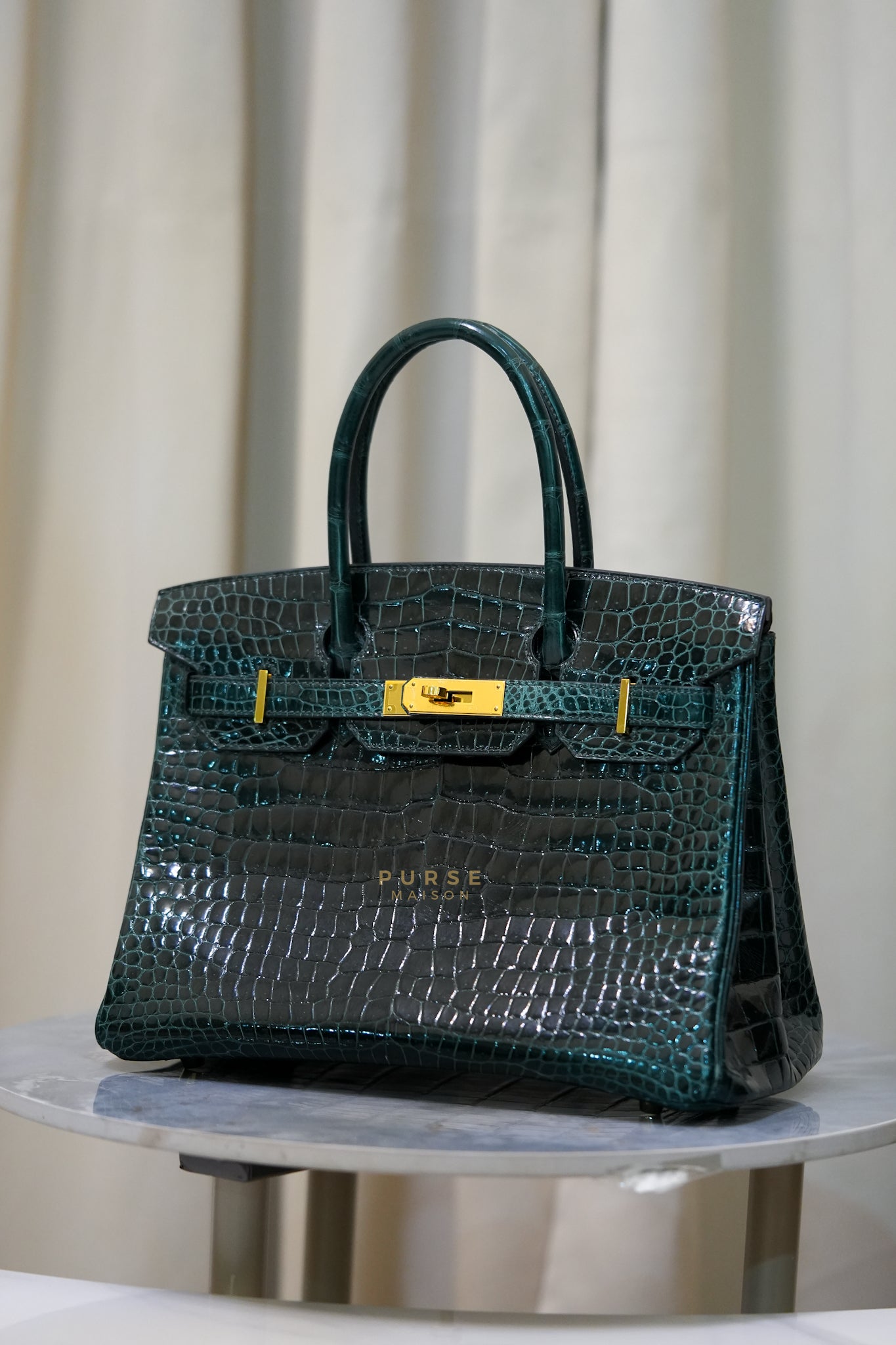 Hermès Birkin 30 Vert Fonce Shiny Porosus Crocodile Gold Hardware Stamp D (2019) | Purse Maison Luxury Bags Shop