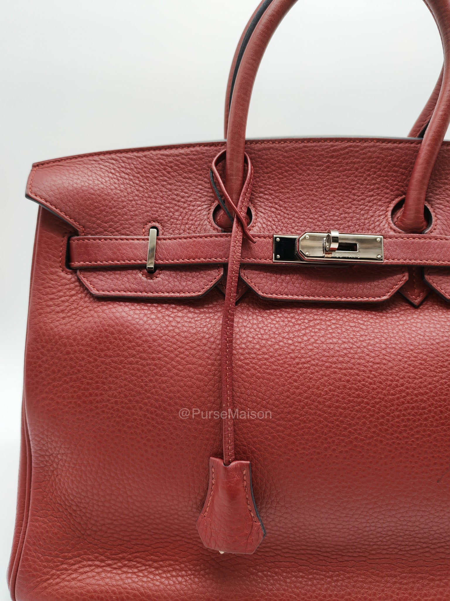 Hermes Birkin 35 in Rubis Clemence Leather Palladium Hardware Stamp Square P(2012) | Purse Maison Luxury Bags Shop