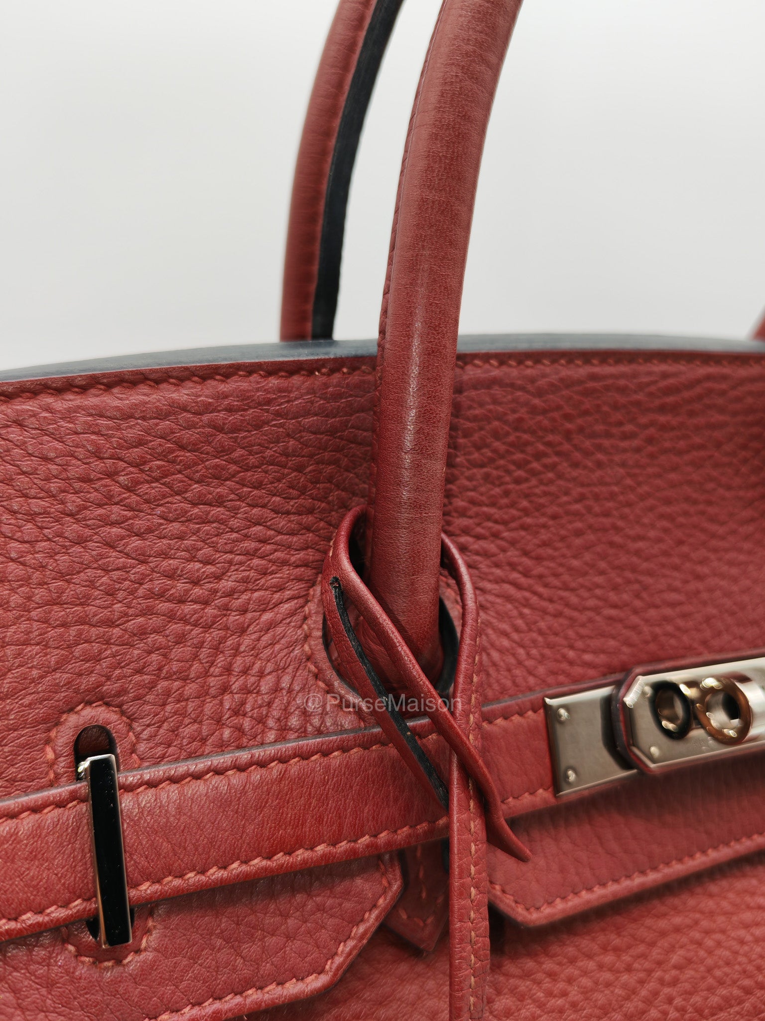 Hermes Birkin 35 in Rubis Clemence Leather Palladium Hardware Stamp Square P(2012) | Purse Maison Luxury Bags Shop