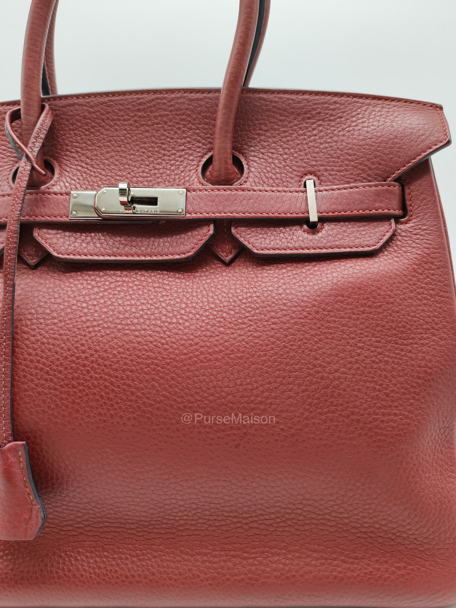 Hermes Birkin 35 in Rubis Clemence Leather Palladium Hardware Stamp Square P(2012) | Purse Maison Luxury Bags Shop