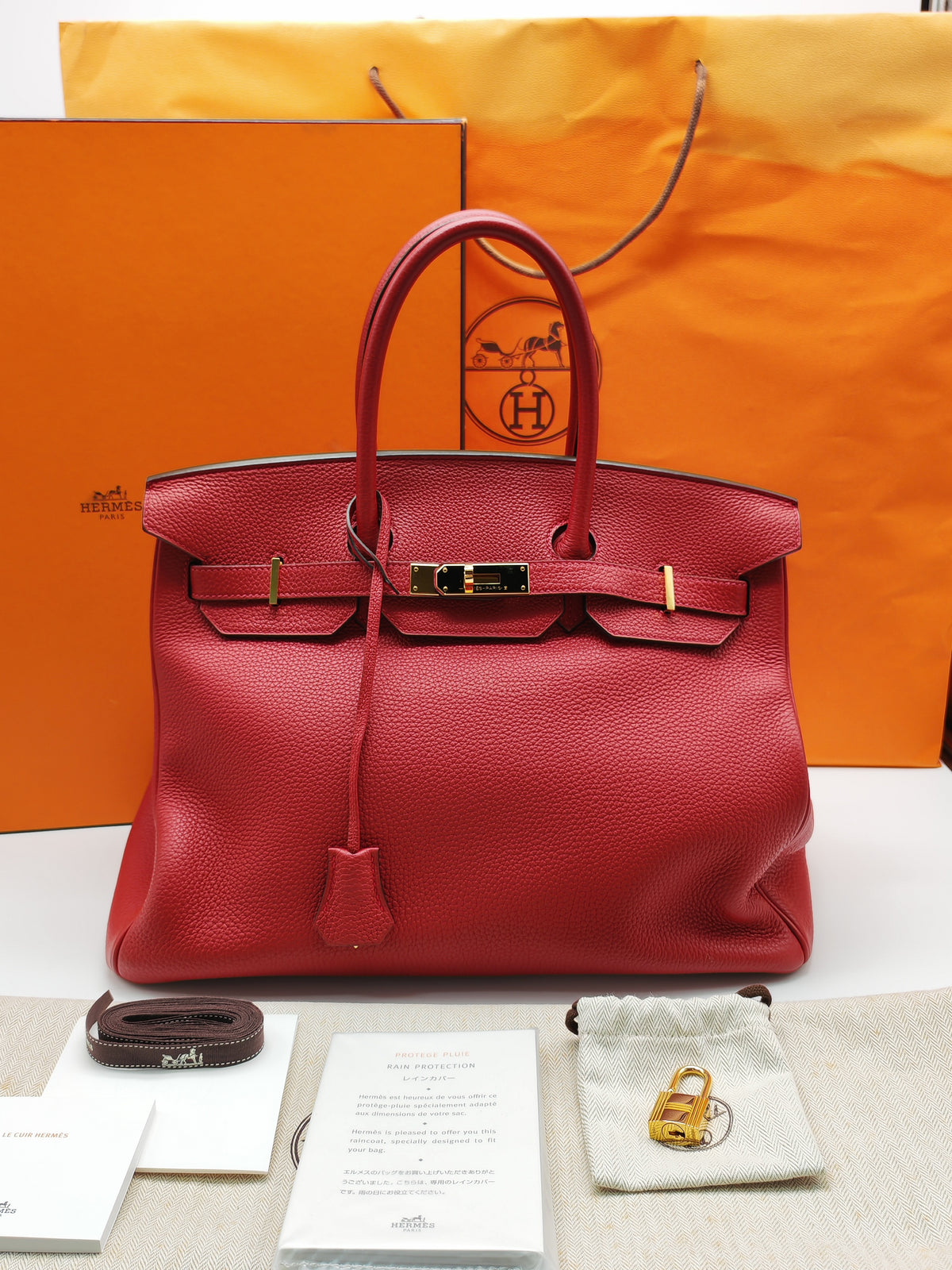 Hermes Birkin 35 Retourne in Rouge Togo Leather in Gold Hardware Stamp A (2017) | Purse Maison Luxury Bags Shop