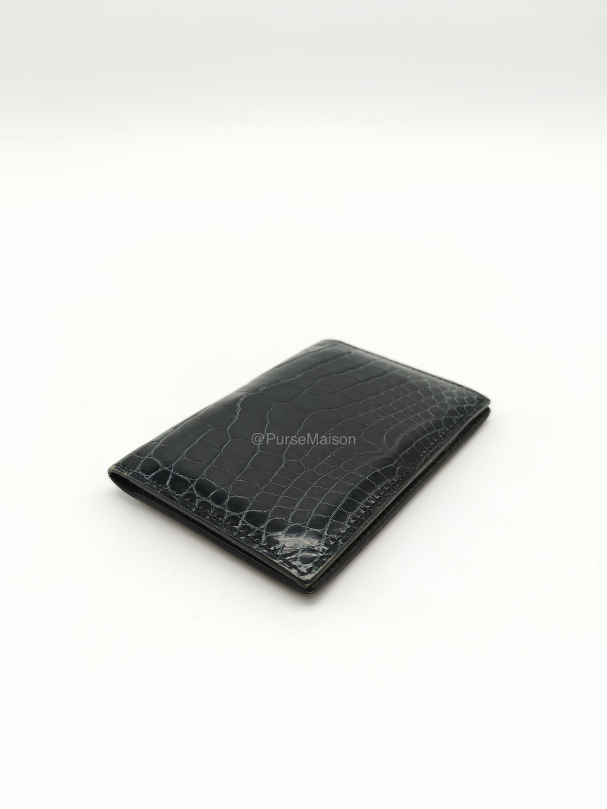 Hermes Card Holder in Vert Fonce Shiny Alligator Leather Stamp Y(2020) | Purse Maison Luxury Bags Shop
