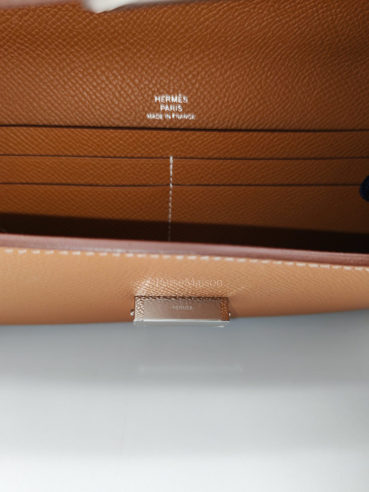 Maillon Wallet To Go in Gold Epsom Leather & Palladium Hardware Stamp B (2023) | Purse Maison Luxury Bags Shop