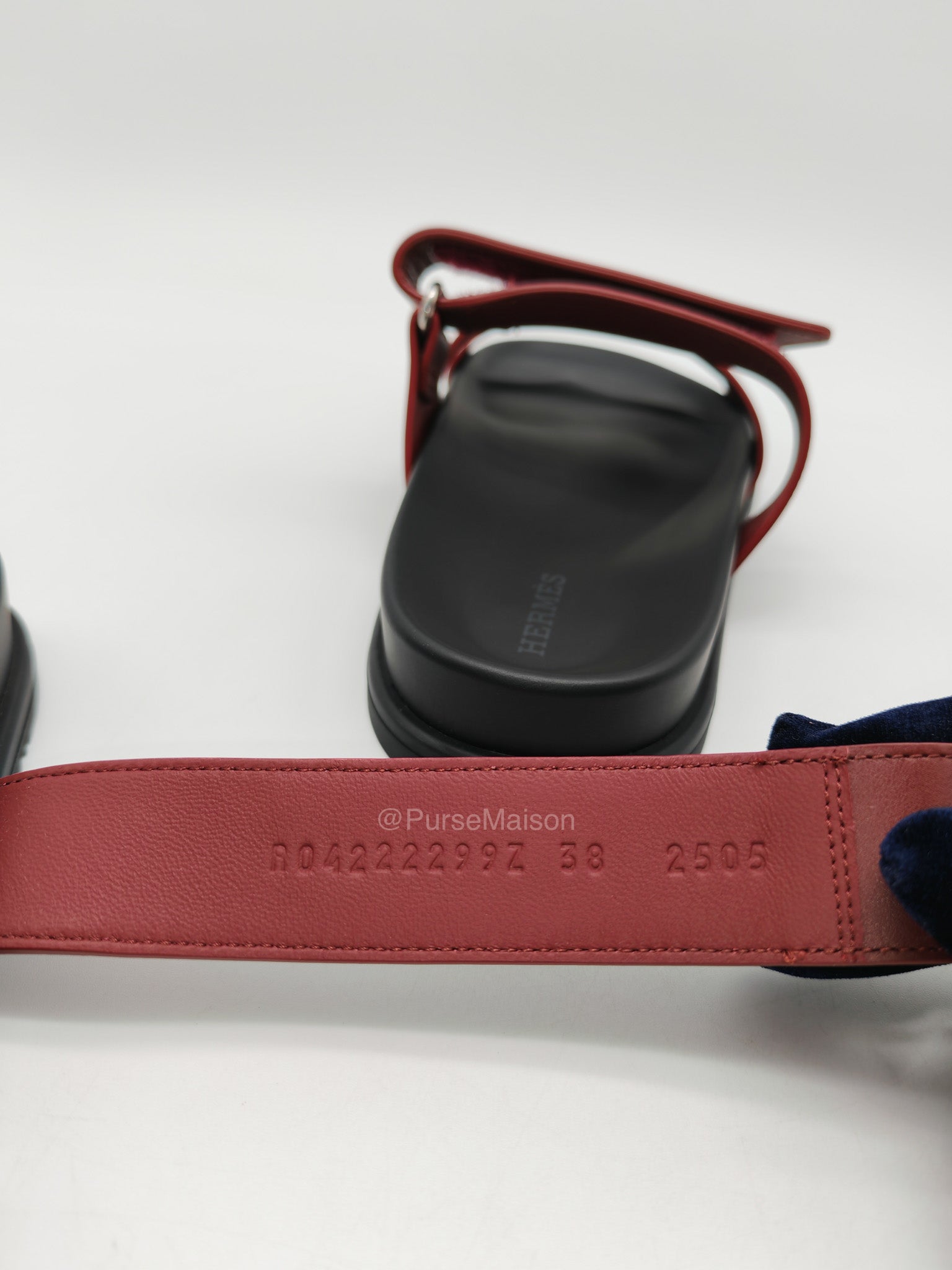 Hermes Chypre Sandals In Deep Burgundy H-Shaped Strap Design Size 38 (25cm) | Purse Maison Luxury Bags Shop