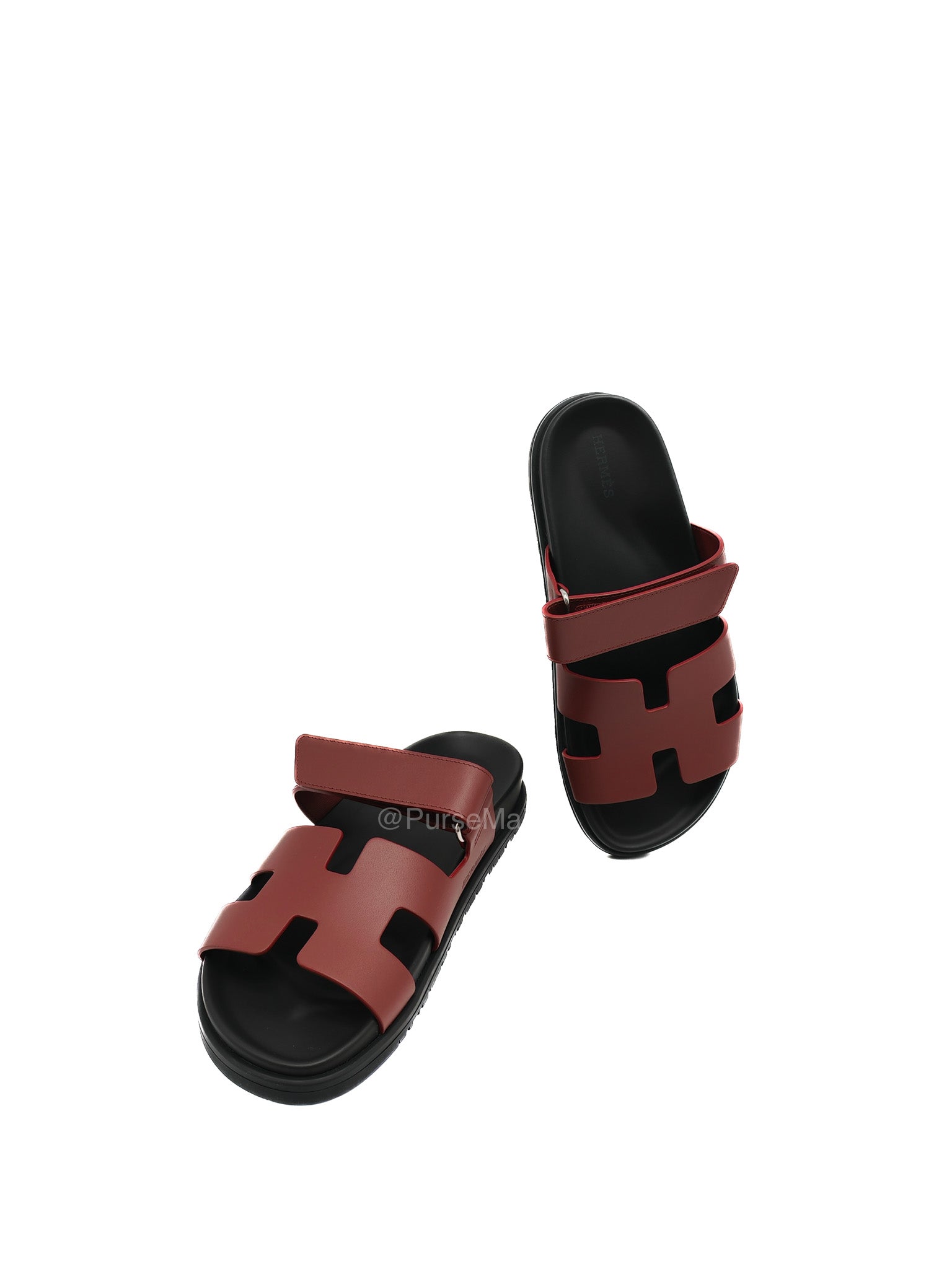 Hermes Chypre Sandals In Deep Burgundy H-Shaped Strap Design Size 38 (25cm) | Purse Maison Luxury Bags Shop