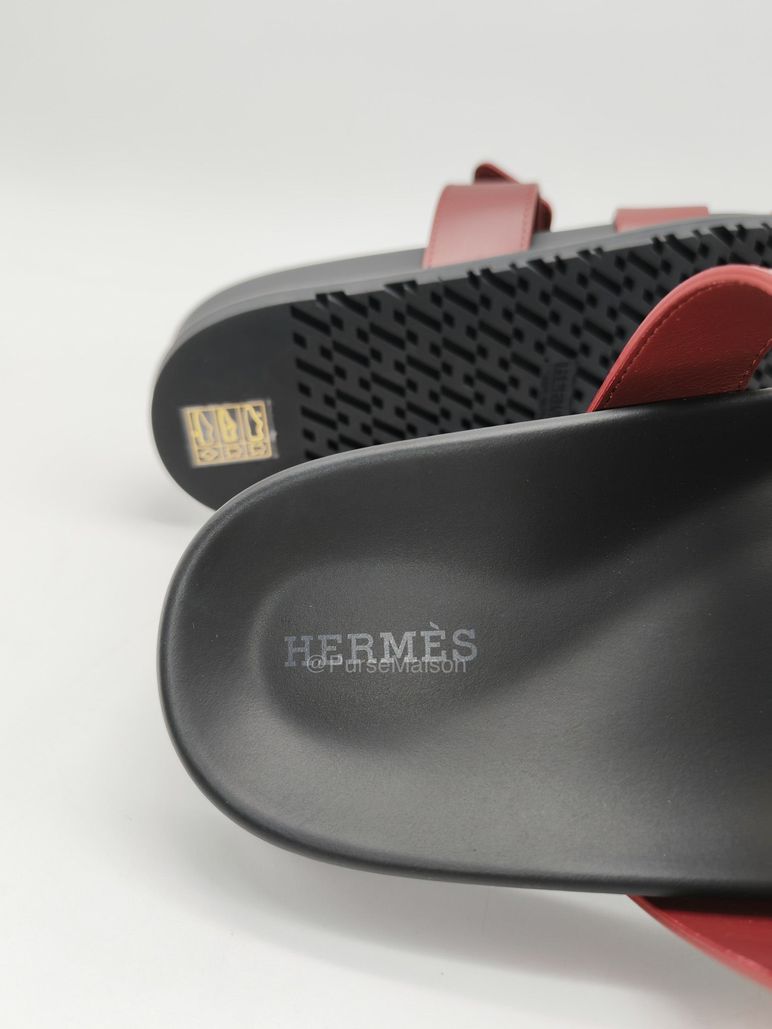 Hermes Chypre Sandals In Deep Burgundy H-Shaped Strap Design Size 38 (25cm) | Purse Maison Luxury Bags Shop