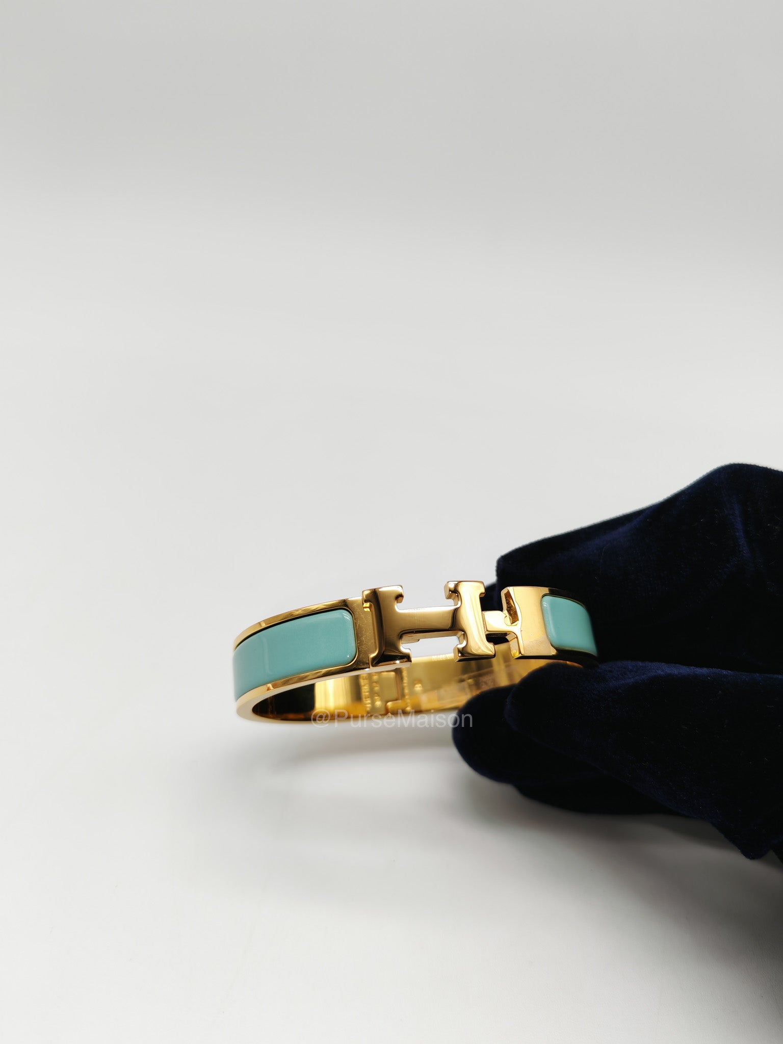 Hermes Clic H Bracelet PM in Vert Aqua Enamel Gold Hardware | Purse Maison Luxury Bags Shop