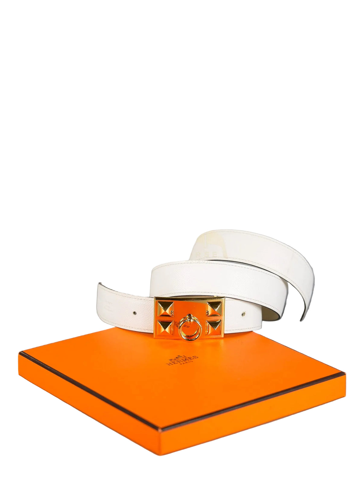 Collier de Chien CDC Belt Two-tone Epsom/Swift Gold Hardware Stamp Square R (2014) Size 80 | Purse Maison Luxury Bags Shop