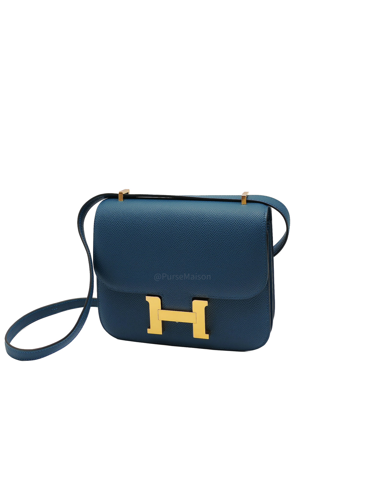 Hermes Constance 18 Mini in Bleu Thalassa Epsom Leather Gold Hardware Stamp W (2024) | Purse Maison Luxury Bags Shop