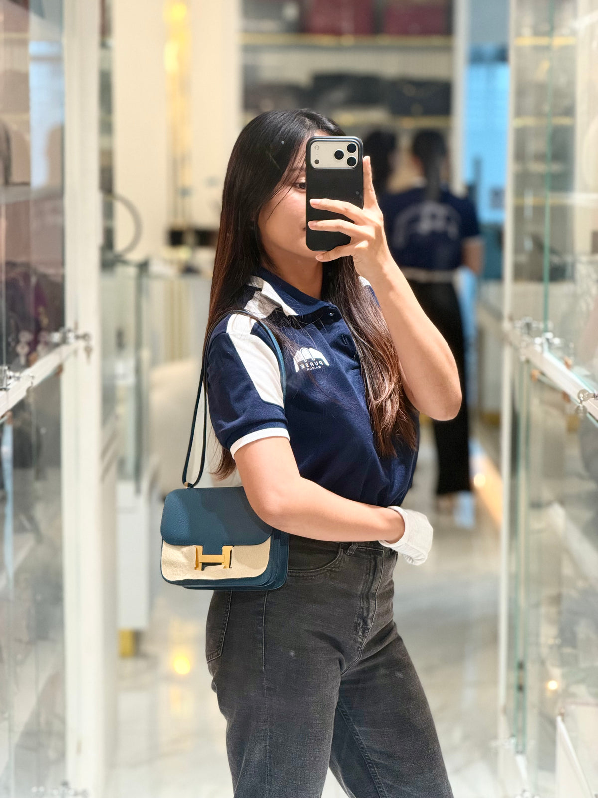 Hermes Constance 18 Mini in Bleu Thalassa Epsom Leather Gold Hardware Stamp W (2024) | Purse Maison Luxury Bags Shop