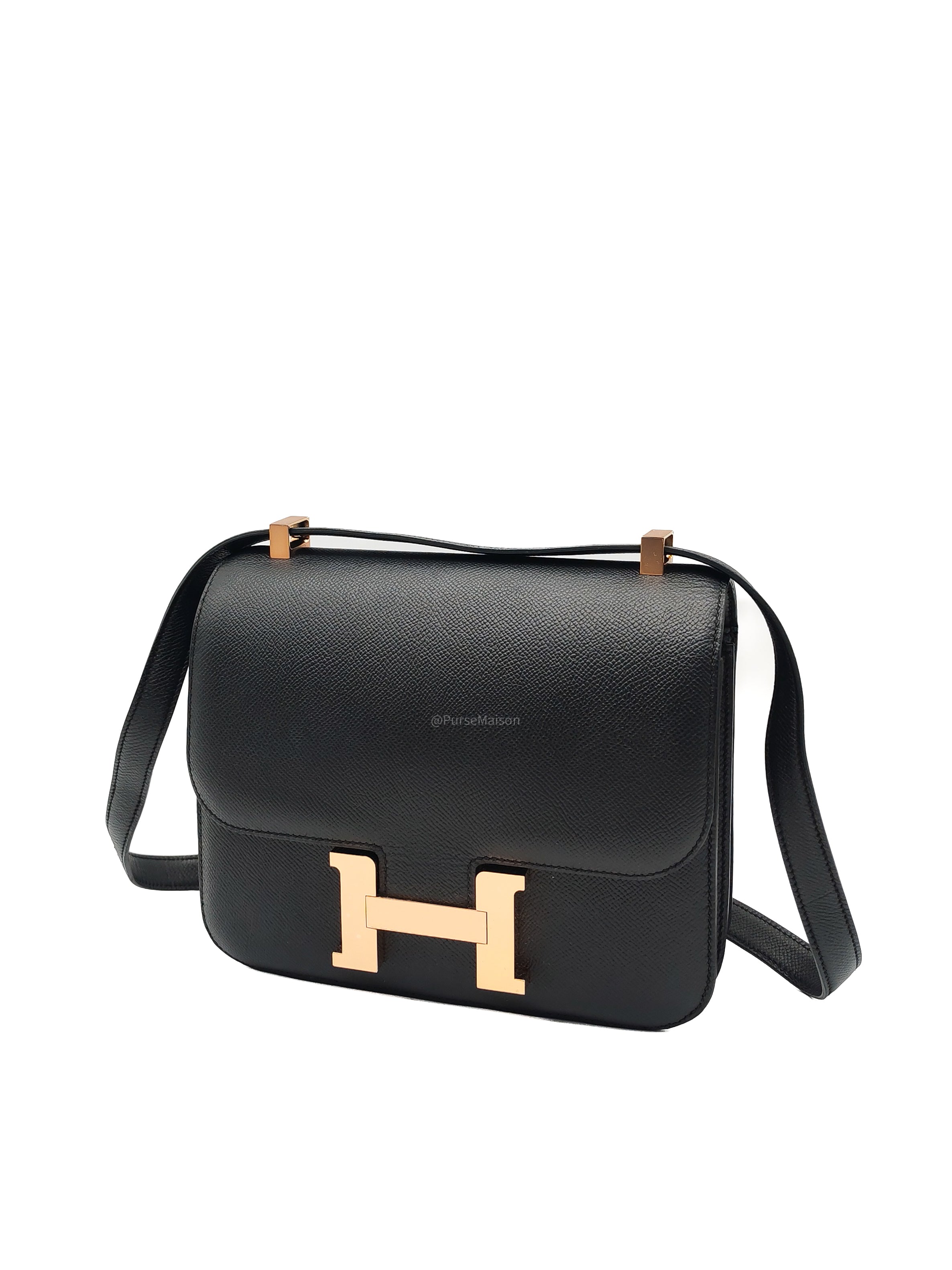 Hermes Constance 24 in Black Epsom Leather and Rose Gold Hardware Stamp A (2017) | Purse Maison Luxury Bags Shop