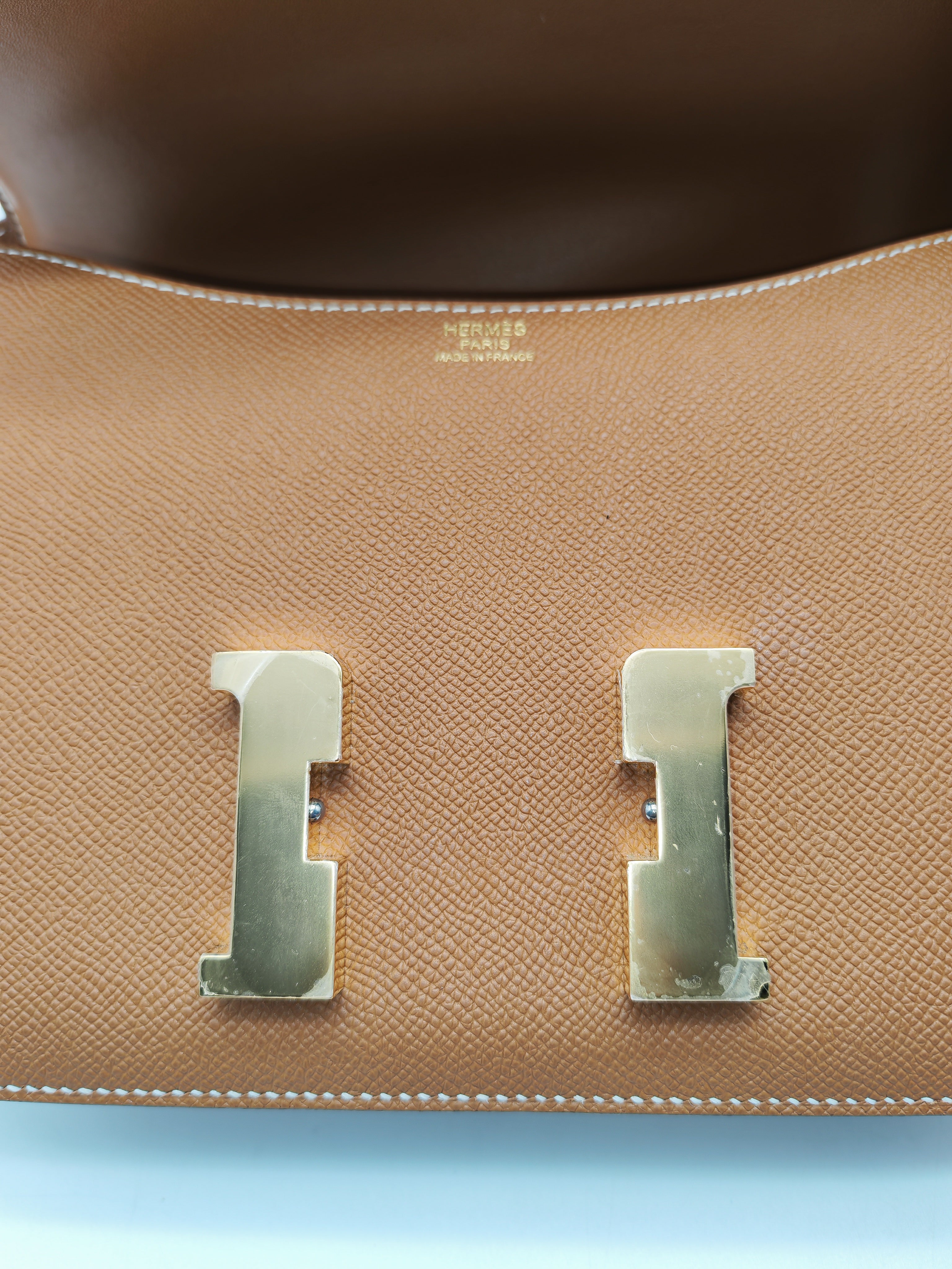 Hermes Constance 24 in Gold Epsom Leather and Gold Hardware Stamp U (2022) | Purse Maison Luxury Bags Shop