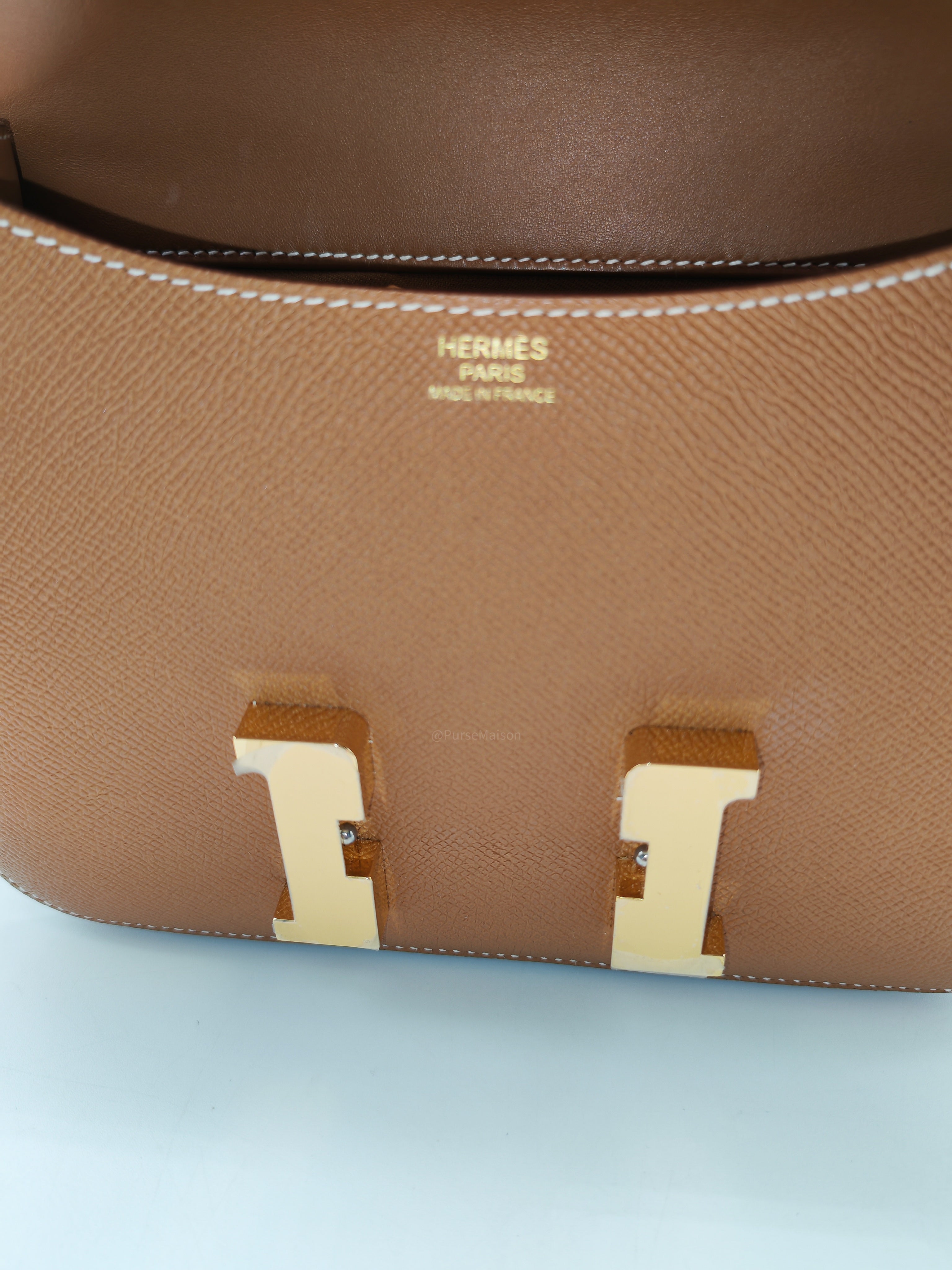 Hermes Constance 24 in Gold Epsom Leather and Gold Hardware Stamp U (2022) | Purse Maison Luxury Bags Shop