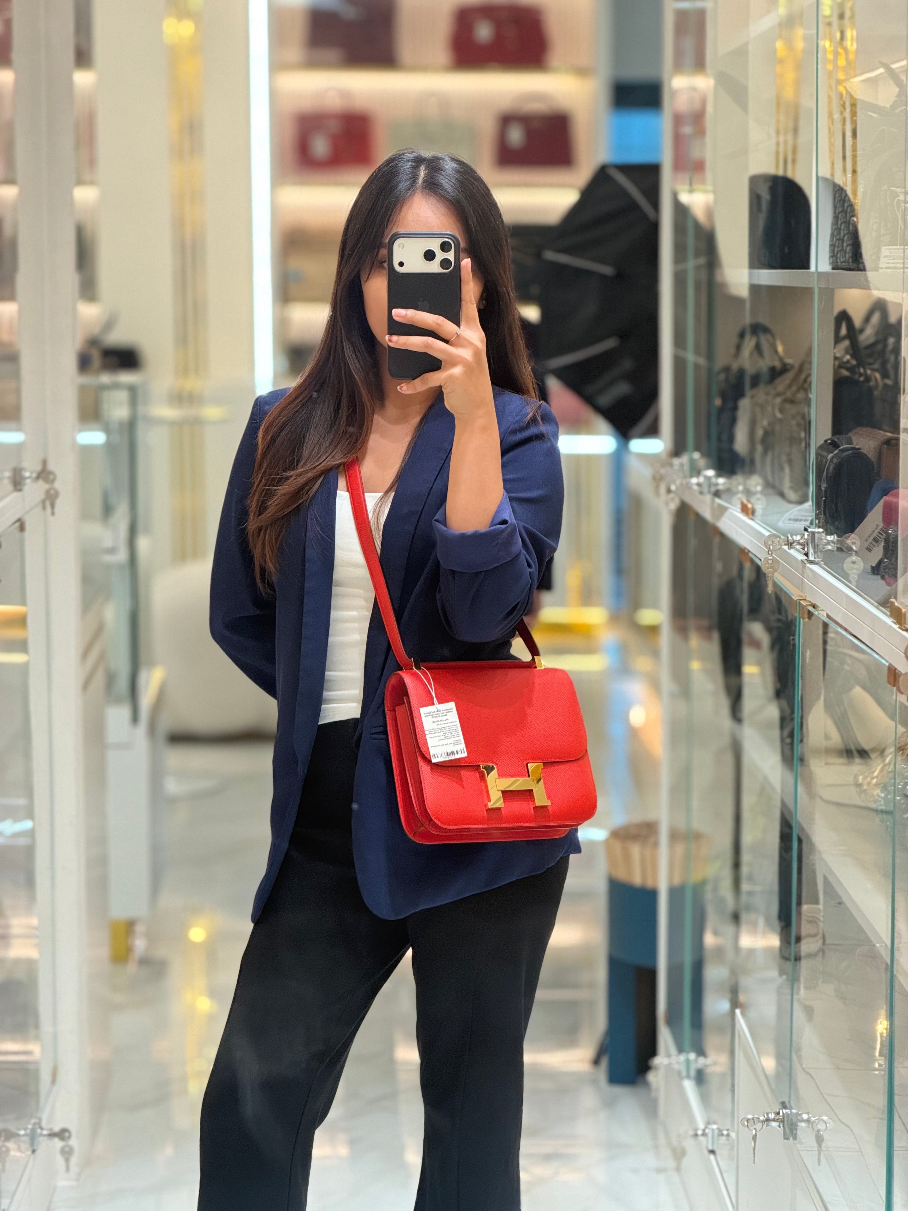 Constance 24 in Red Epsom Leather and Gold Hardware Stamp D(2019) | Purse Maison Luxury Bags Shop