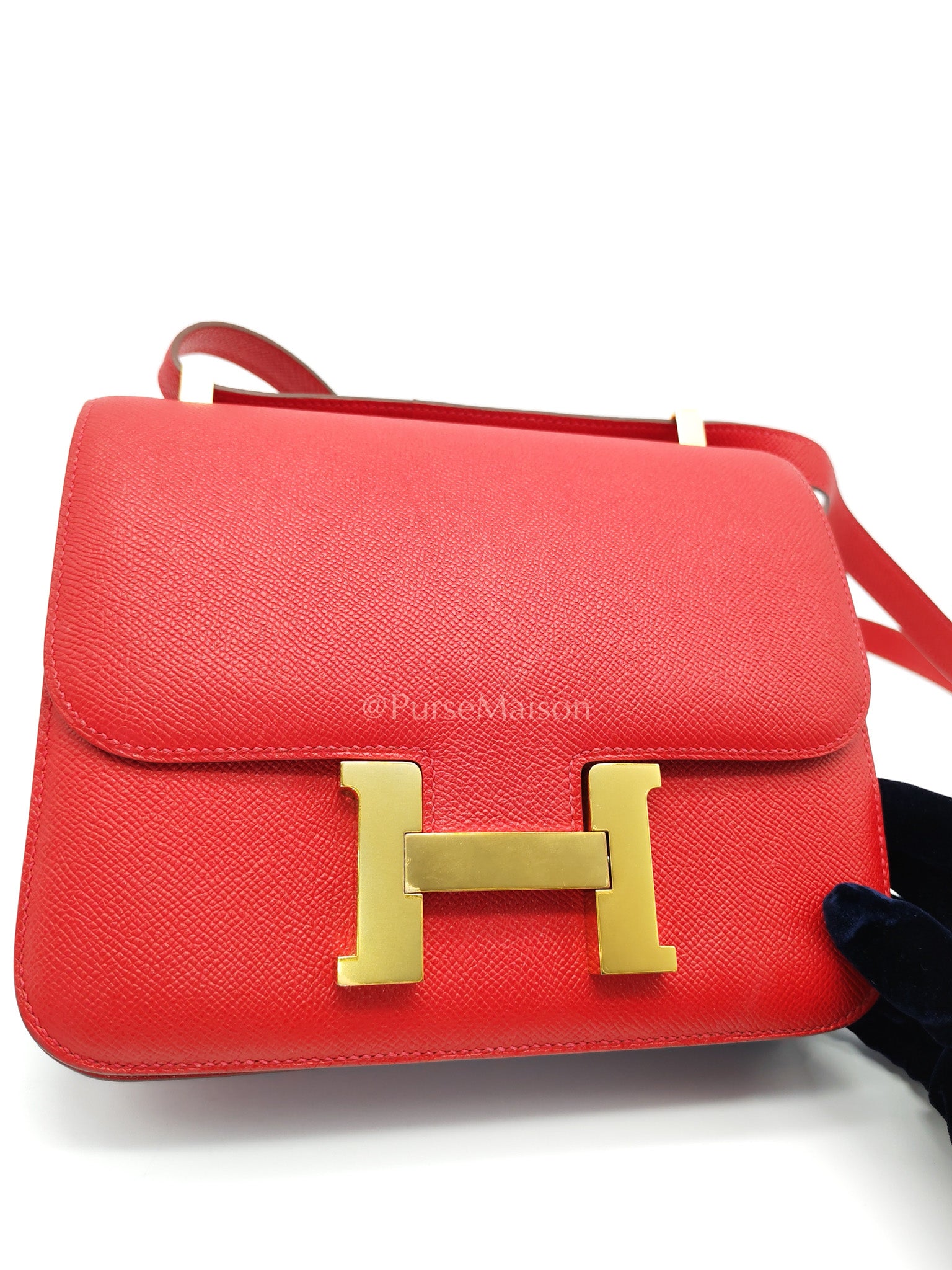 Constance 24 in Red Epsom Leather and Gold Hardware Stamp X (2016) | Purse Maison Luxury Bags Shop