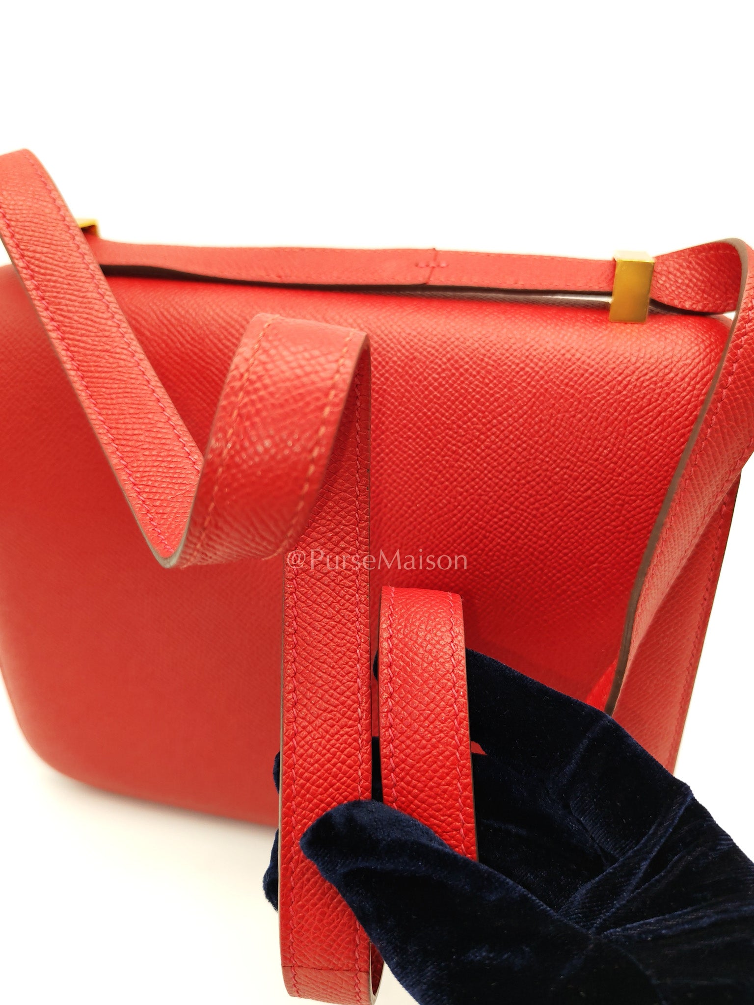 Constance 24 in Red Epsom Leather and Gold Hardware Stamp X (2016) | Purse Maison Luxury Bags Shop