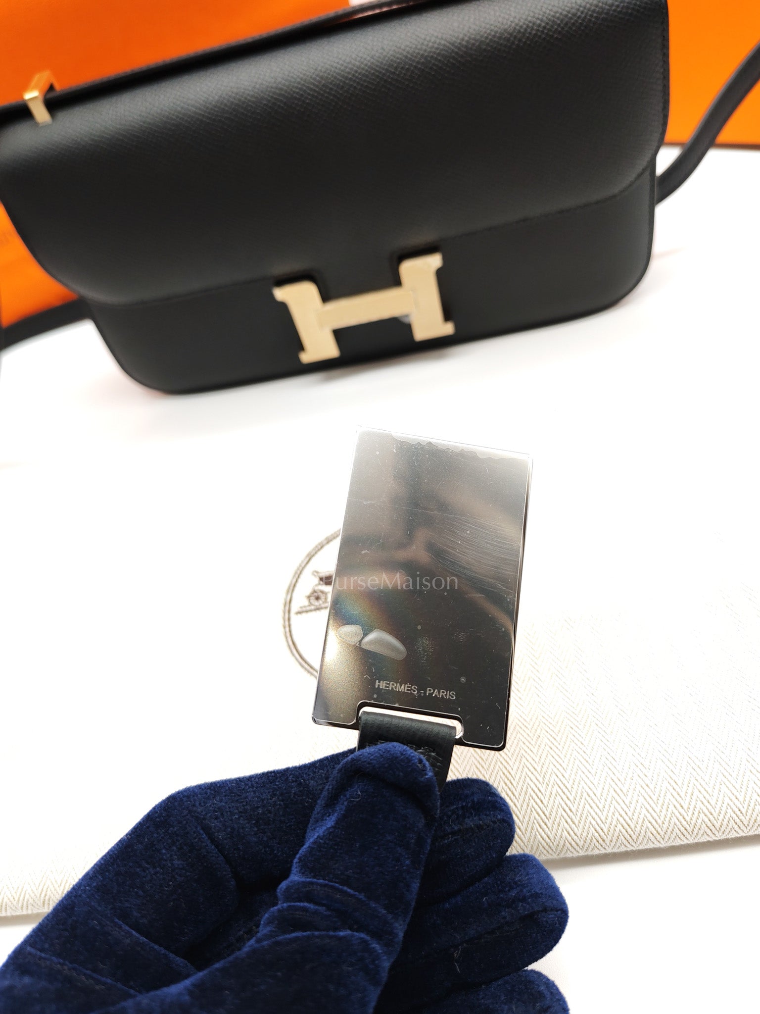 Constance Elan in Noir Epsom Leather Brushed Gold Hardware Stamp K(2025) | Purse Maison Luxury Bags Shop