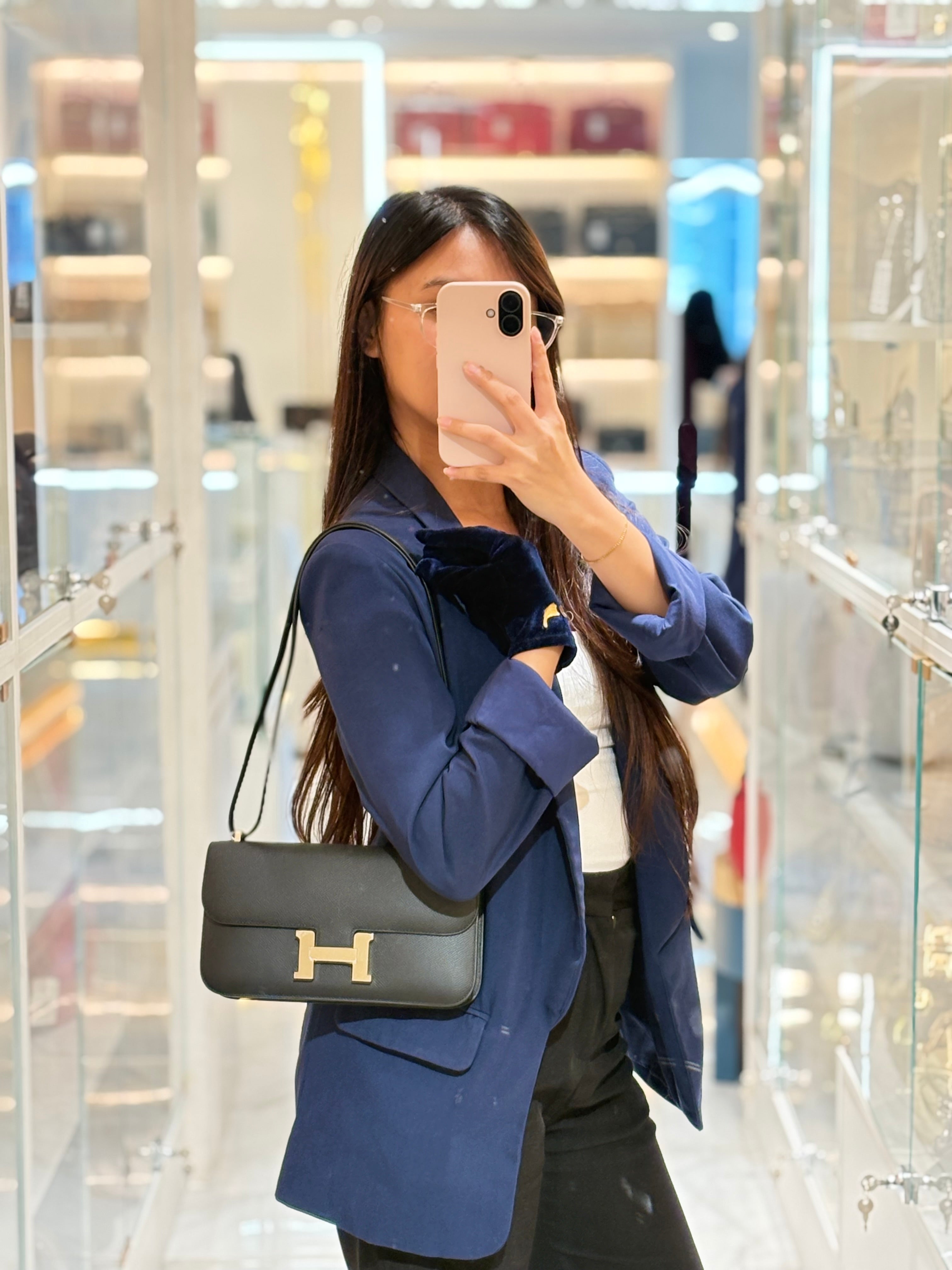 Constance Elan in Noir Epsom Leather Brushed Gold Hardware Stamp K(2025) | Purse Maison Luxury Bags Shop